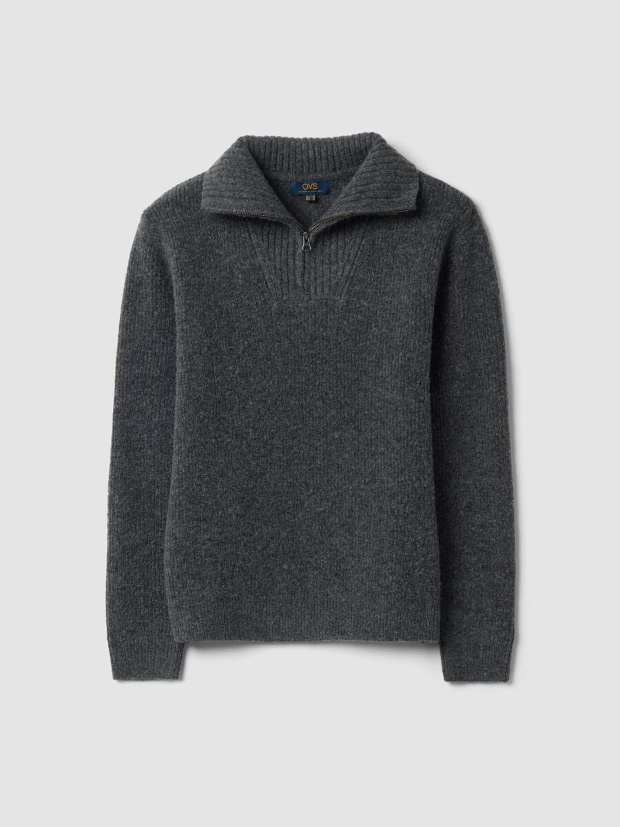 Half zip grigia in lana elasticizzata regular fit_0