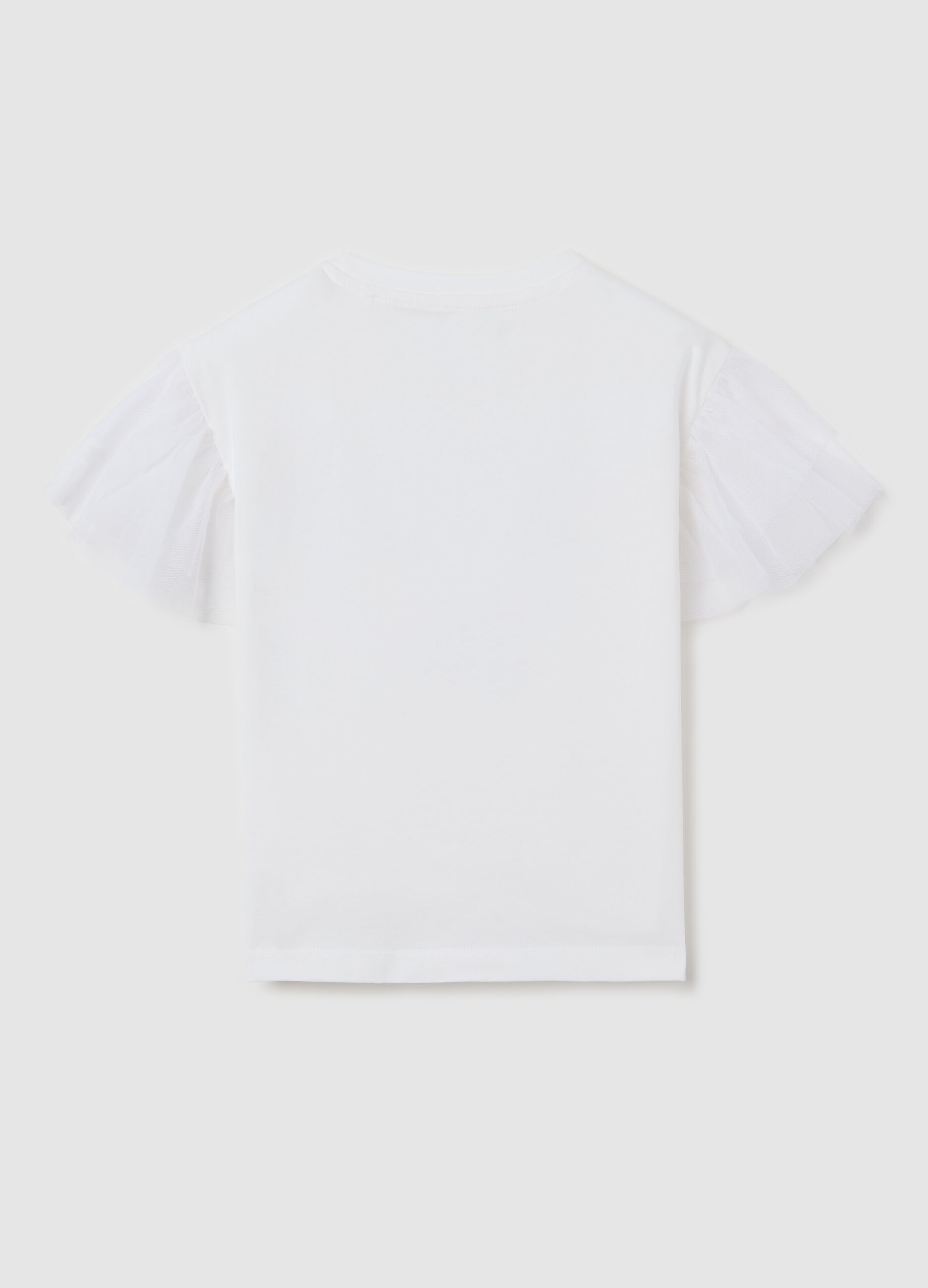 White stretch cotton T-shirt with sequins
