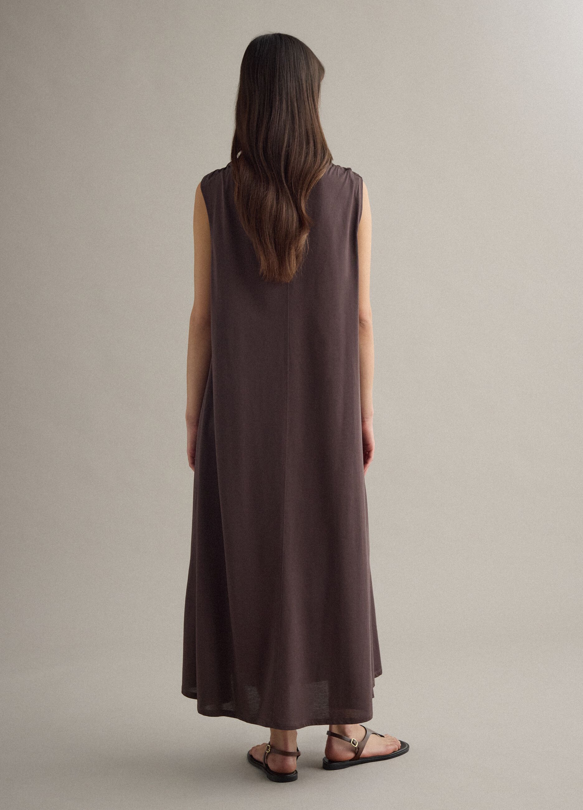 Long brown cotton-blend dress, regular fit