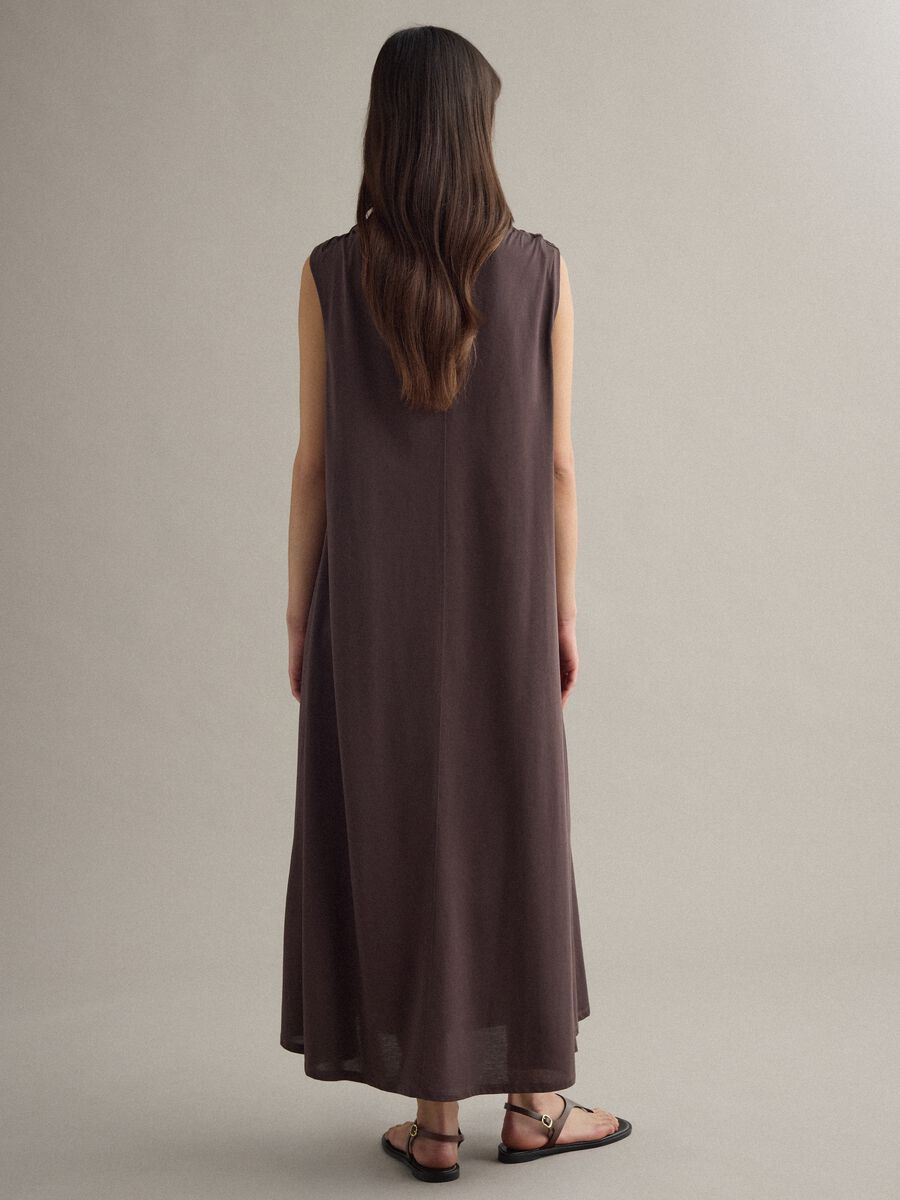 Long brown cotton-blend dress, regular fit_3