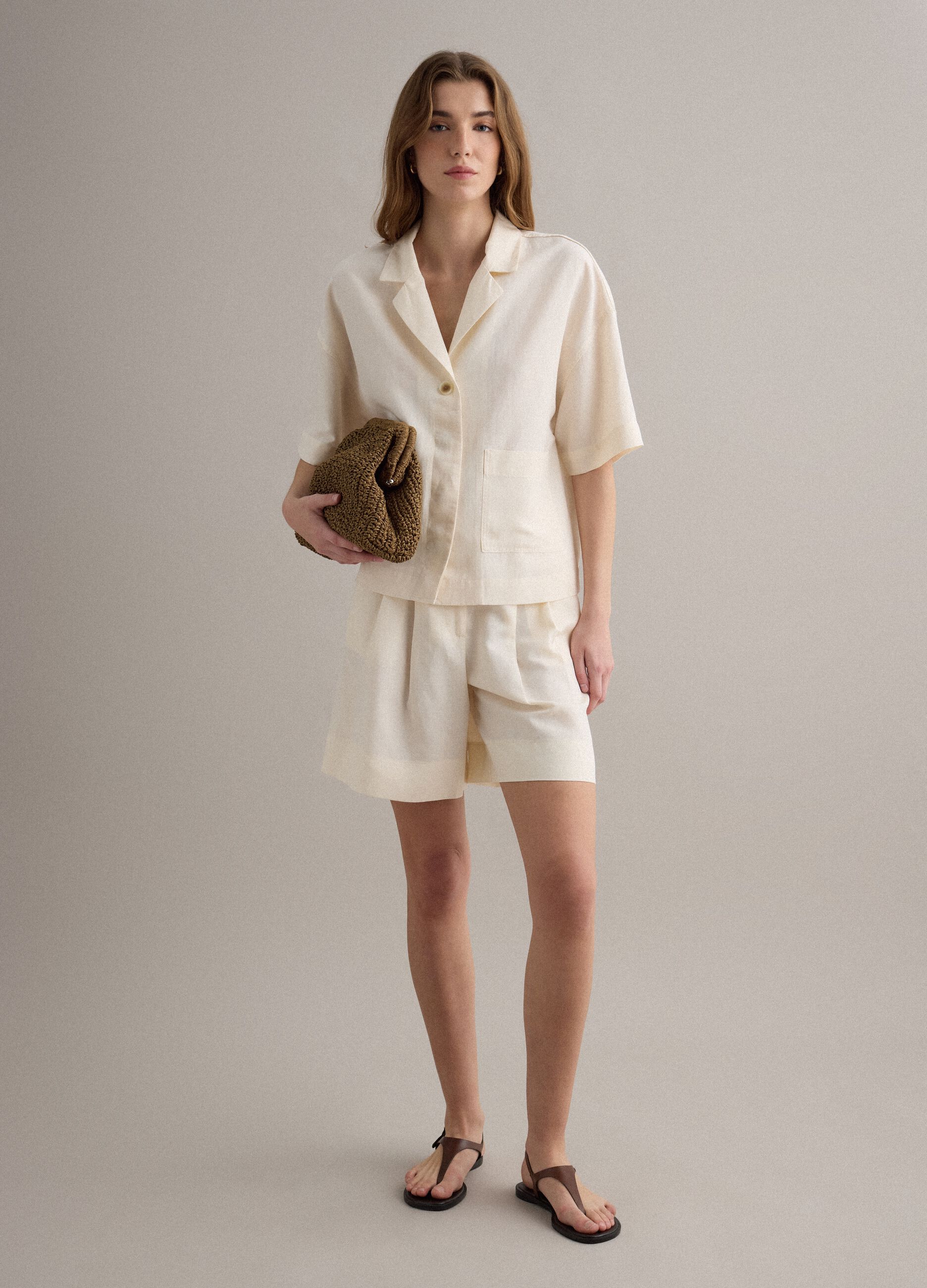 White lyocell-linen blend blazer, regular fit