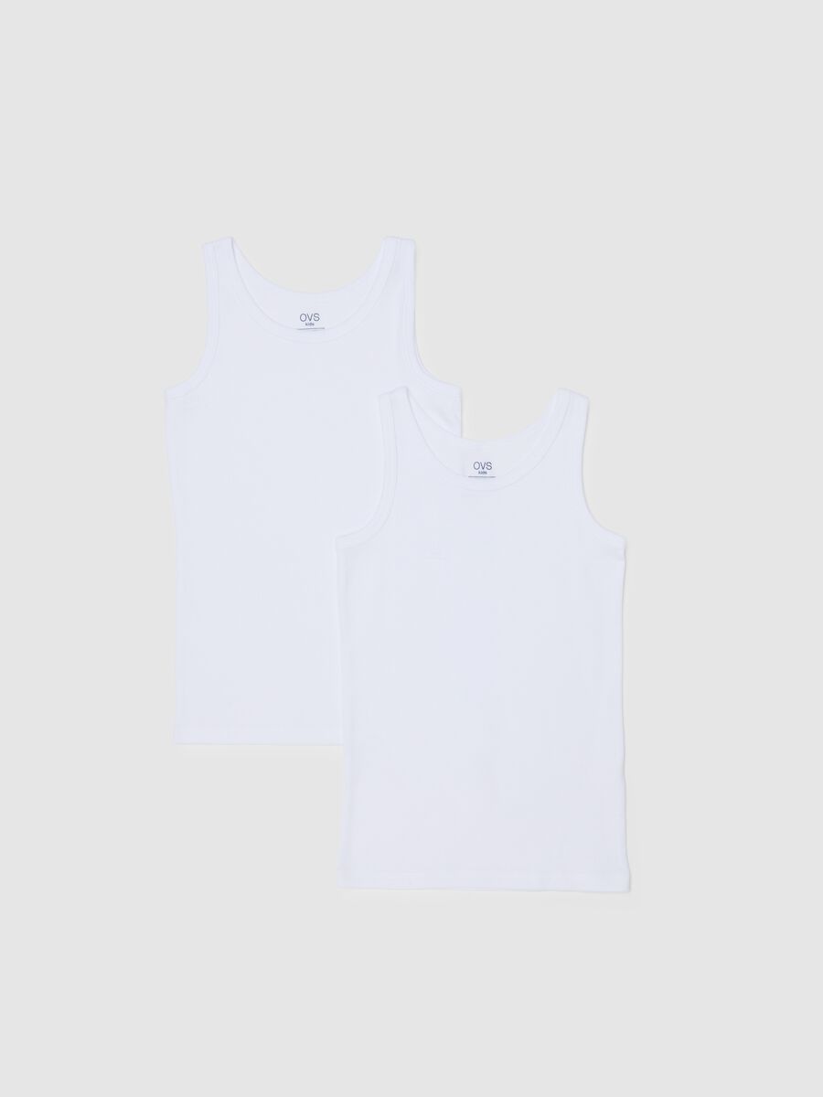 Pack of white sleeveless children's t-shirts in pure cotton regular fit_0