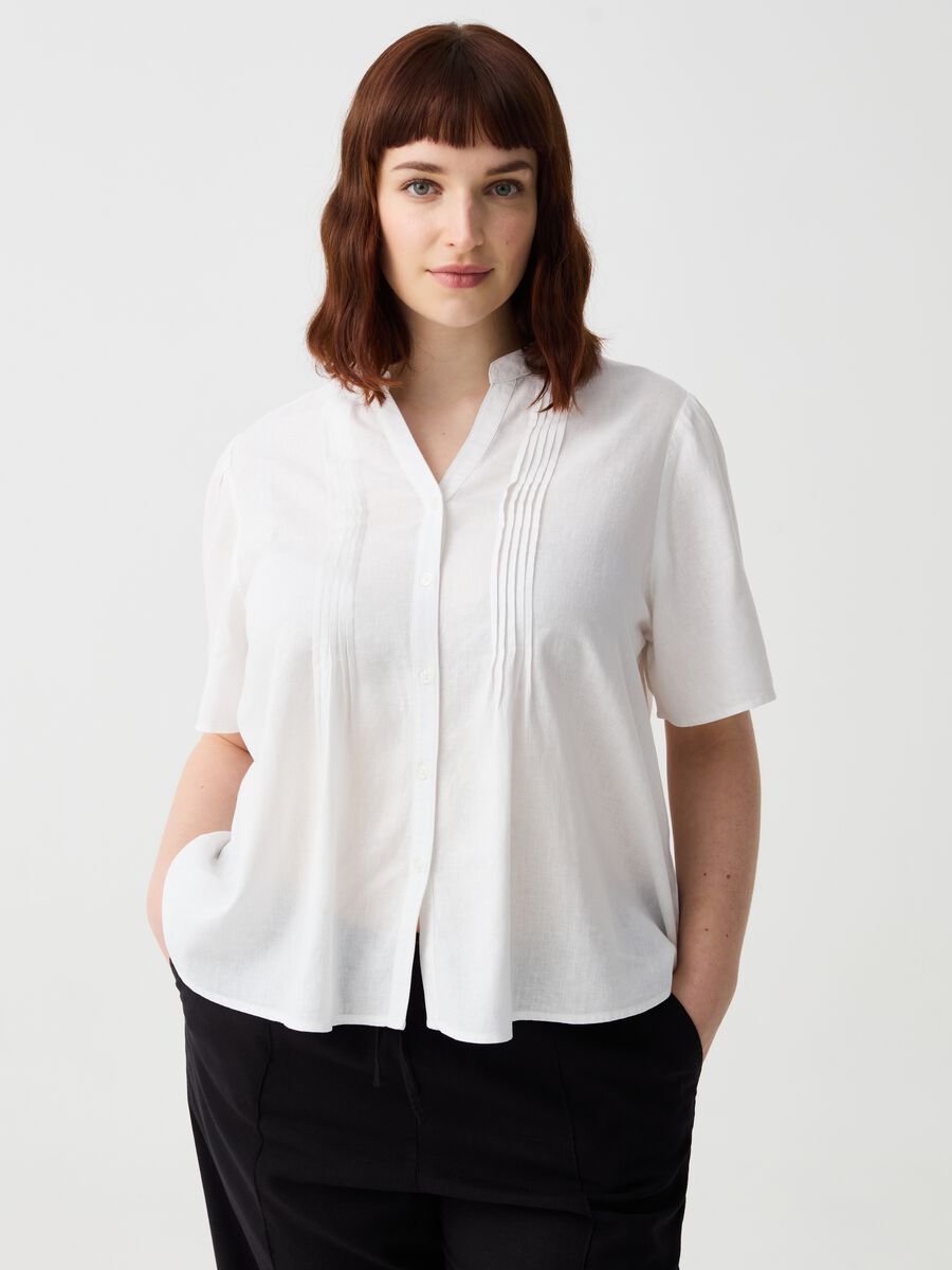 Blusa in lino e viscosa con bottoni Curvy_0