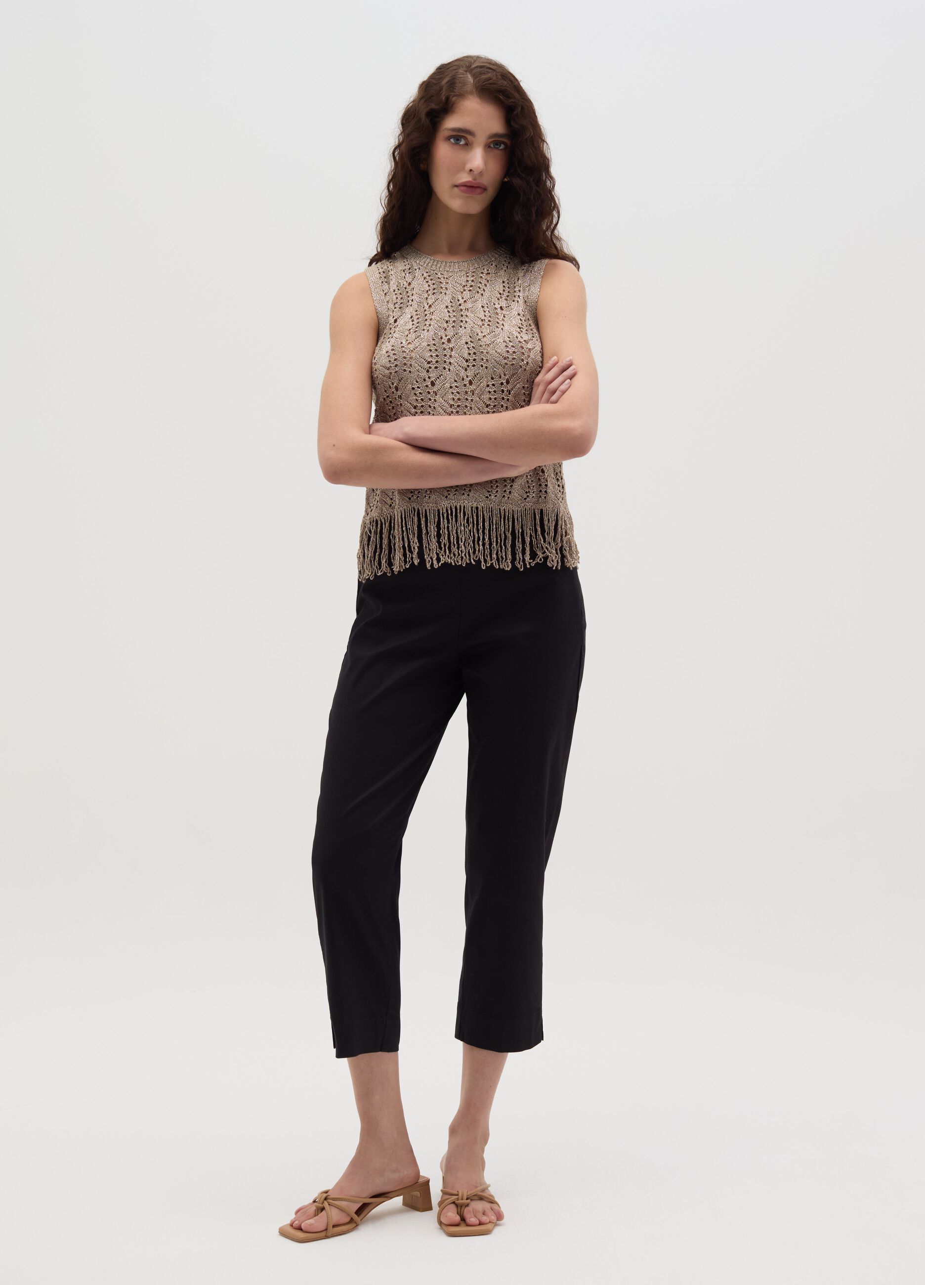 Lurex tank top with fringes