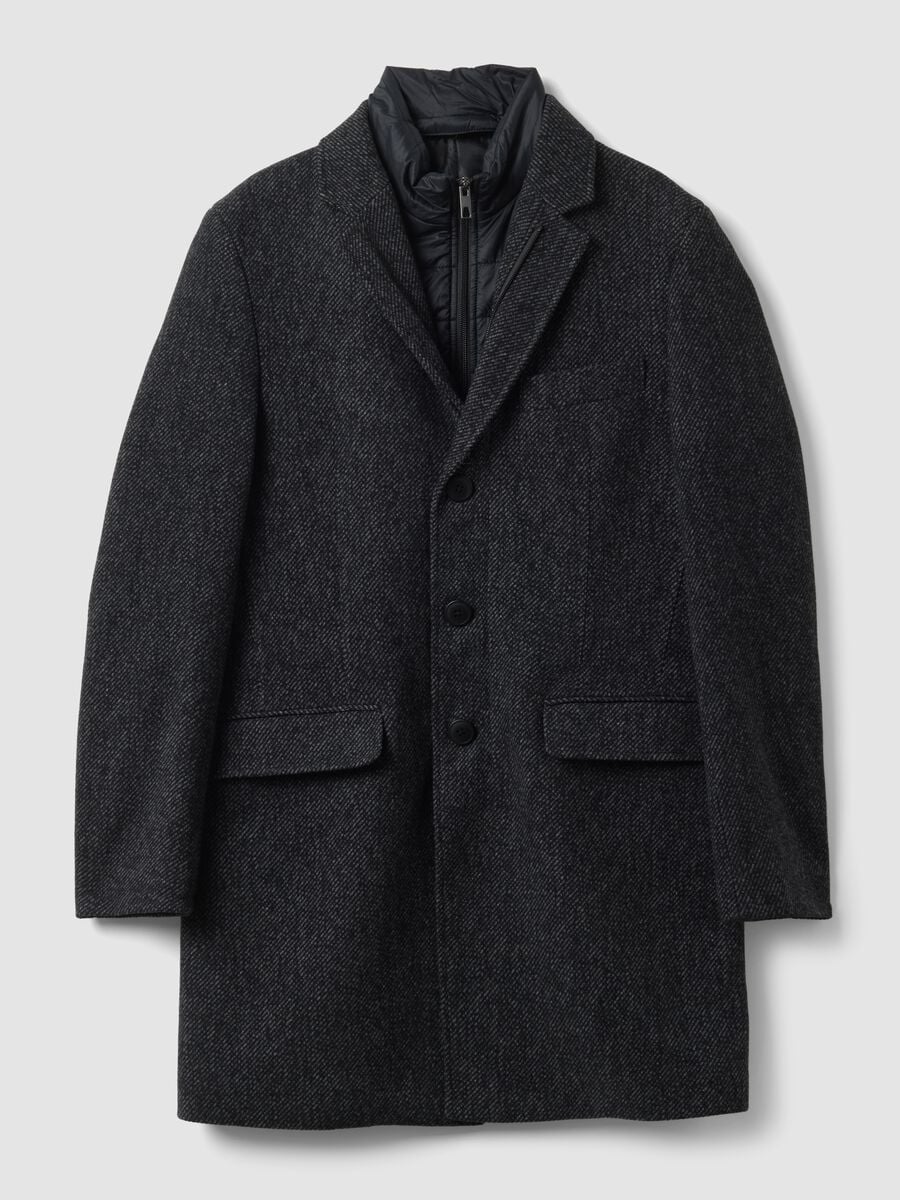 Grey padded wool and viscose blend coat, regular fit_0
