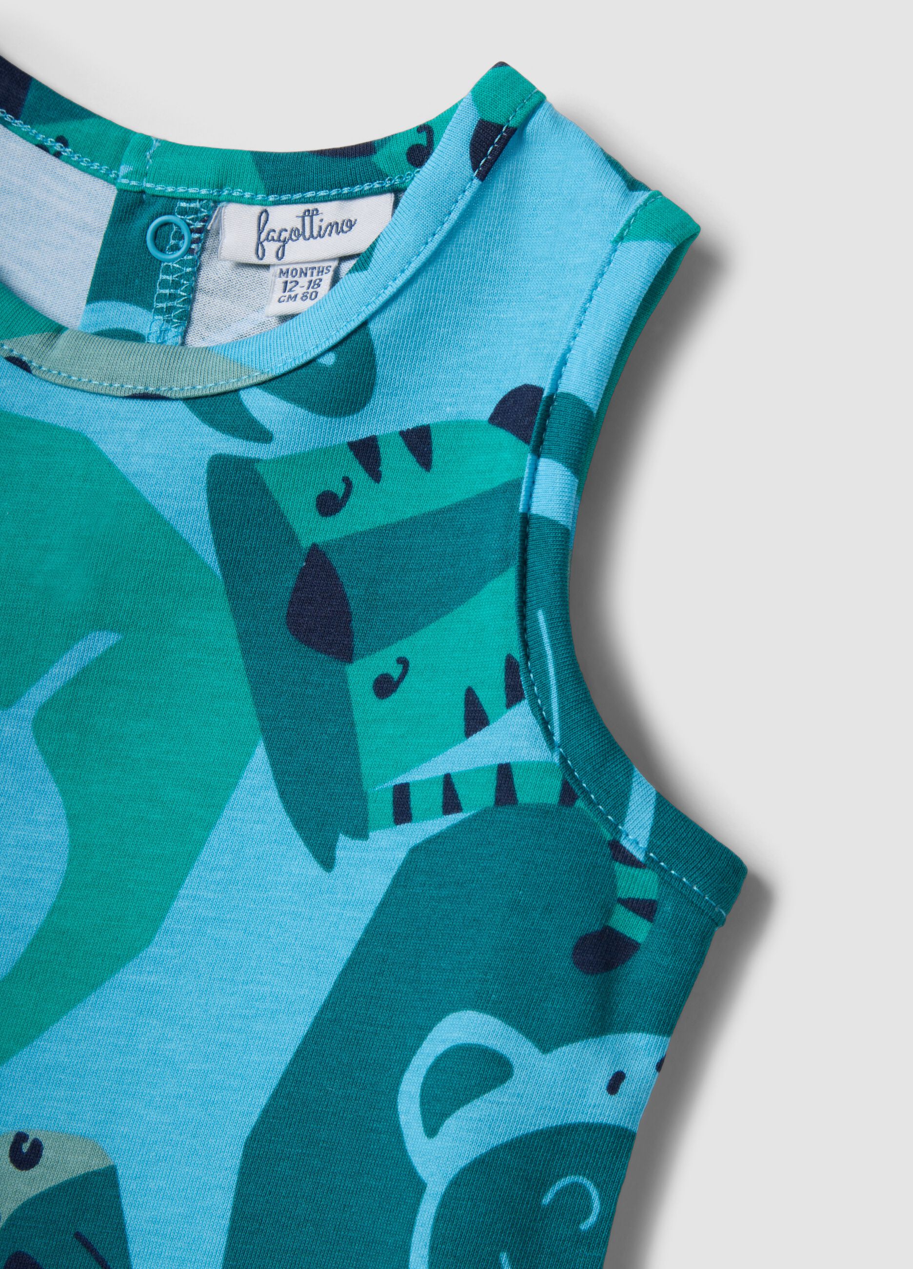 Light blue organic cotton vest with all-over print