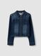 Blue slim-fit jacket in stretch cotton denim with zip_4