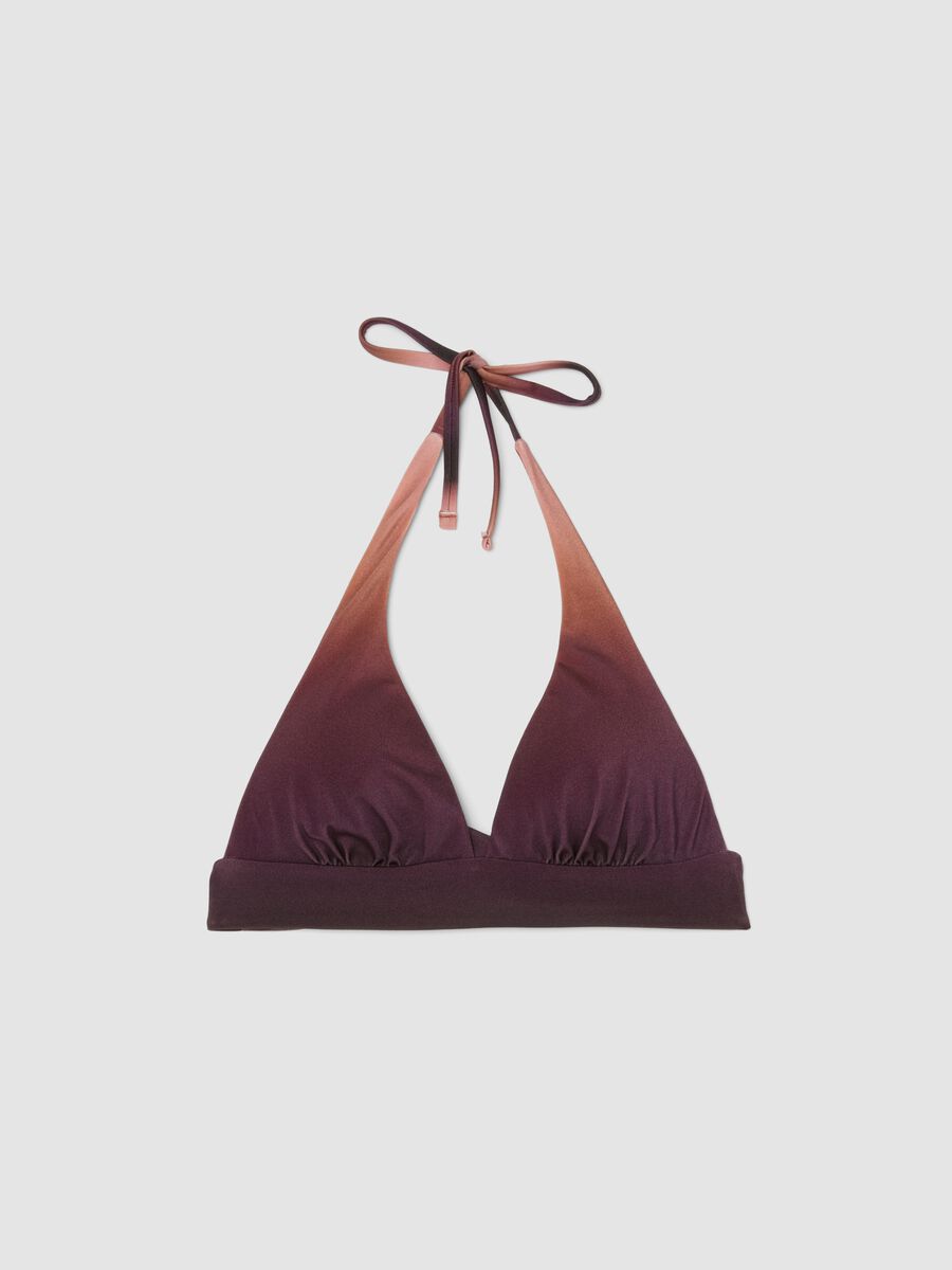 Top bikini in tessuto elasticizzato marrone effetto sfumato_4