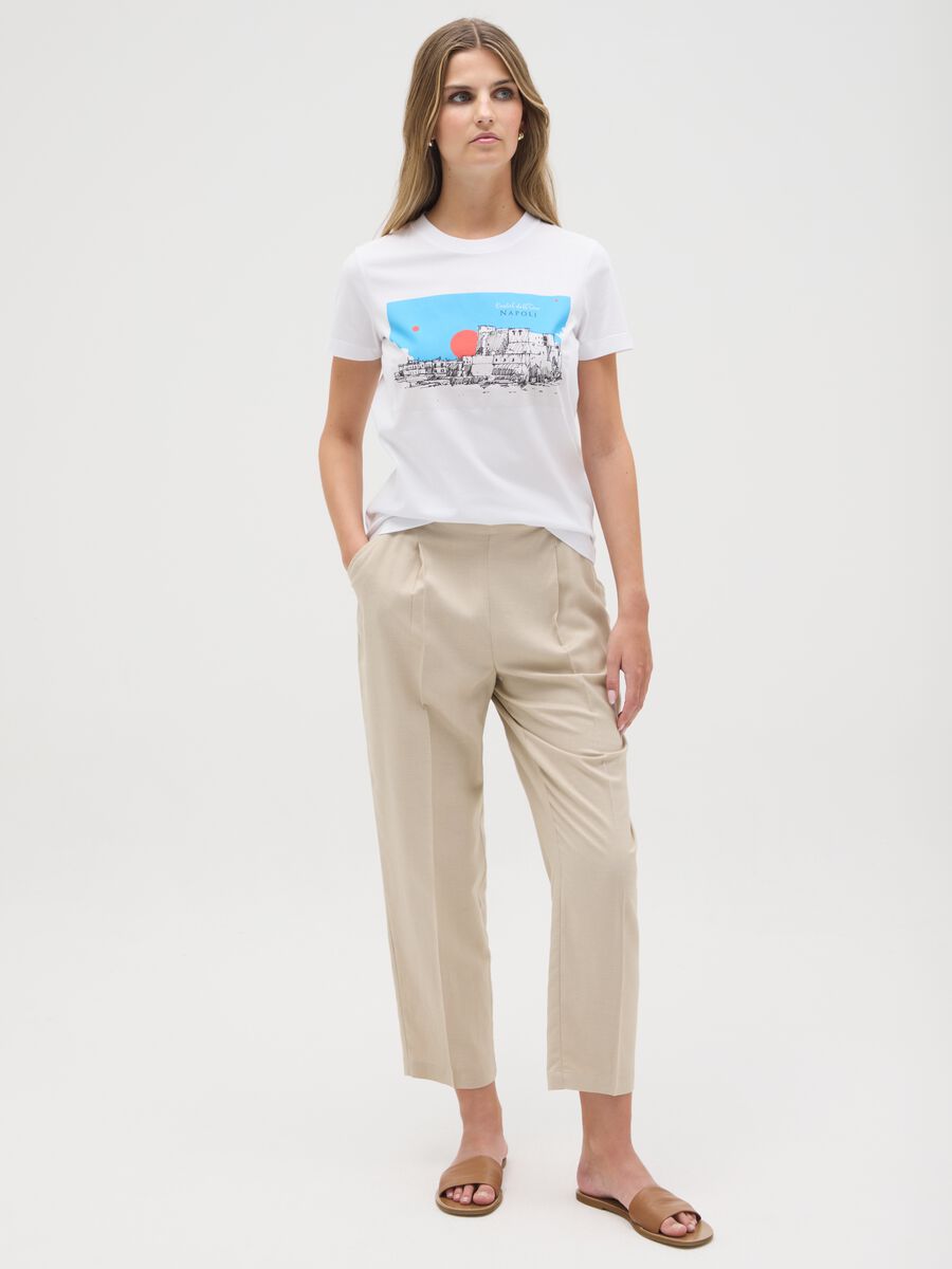 Women's white pure cotton regular fit T-shirt with print_0