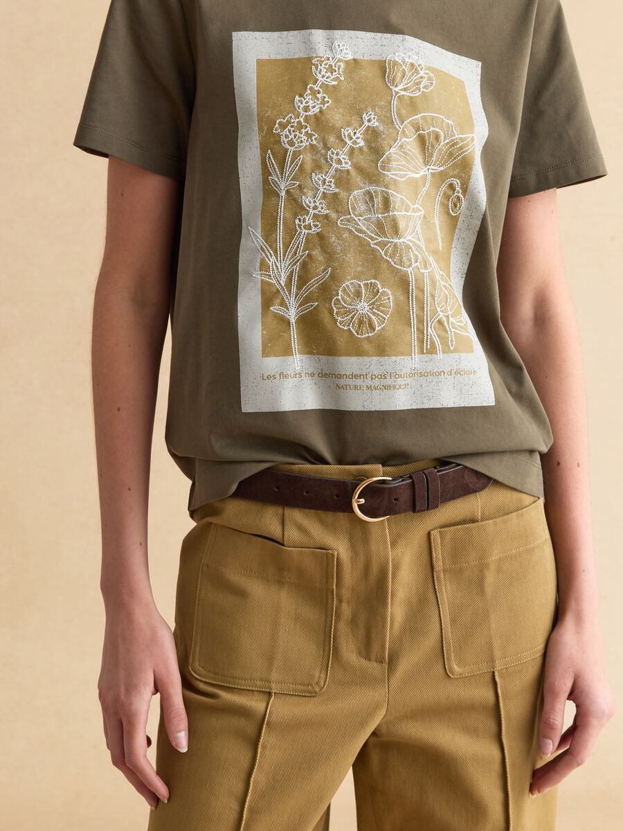 T-shirt in puro cotone verde regular fit con stampa floreale_3