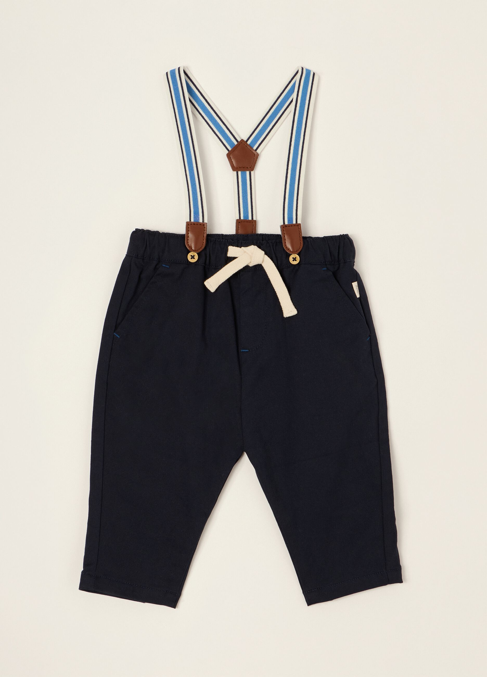 Blue stretch-cotton trousers with braces