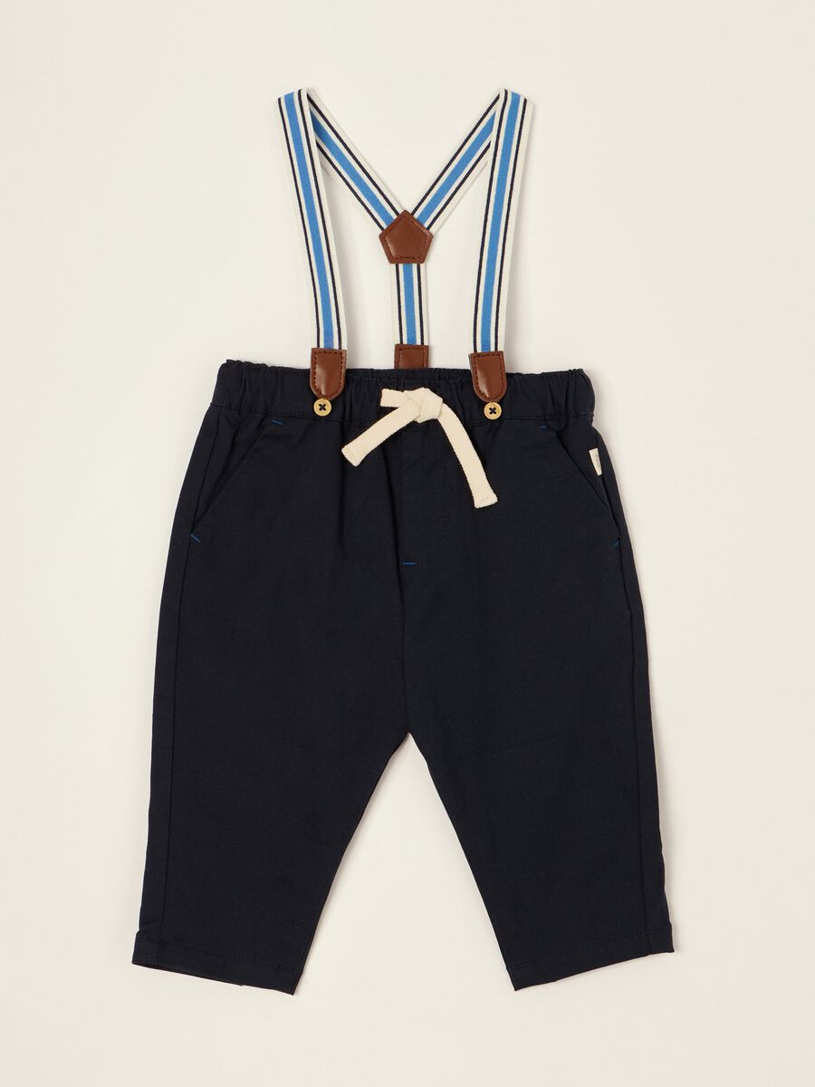 Blue stretch-cotton trousers with braces_0