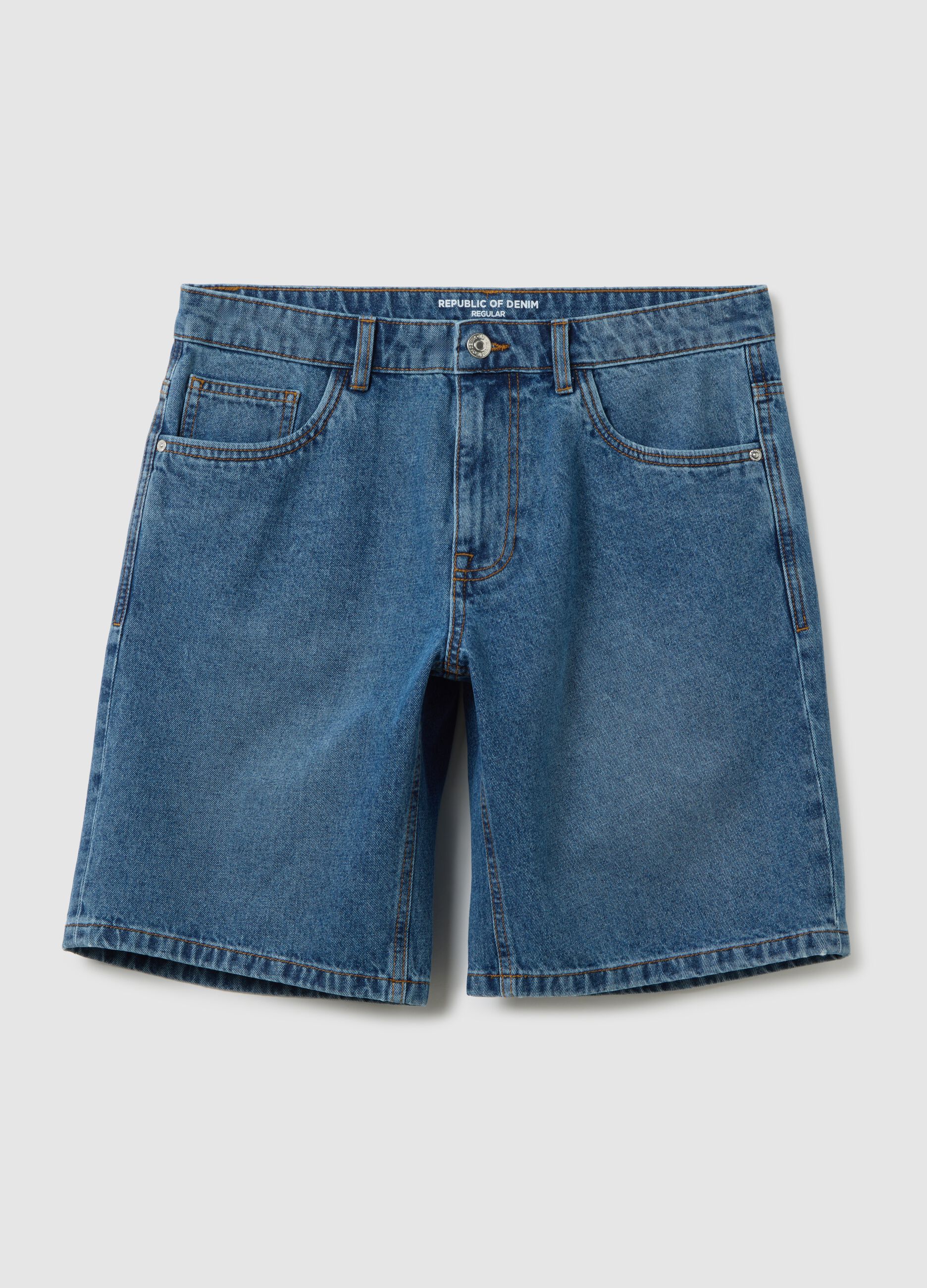 Men's pure cotton denim shorts with regular fit and five pockets