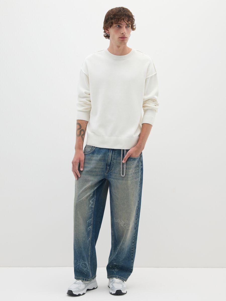 Maglione in puro cotone bianco regular fit_1