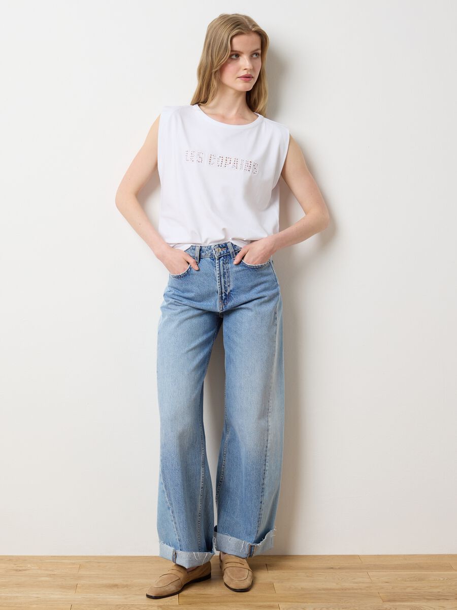 White stretch cotton T-shirt with logo_2