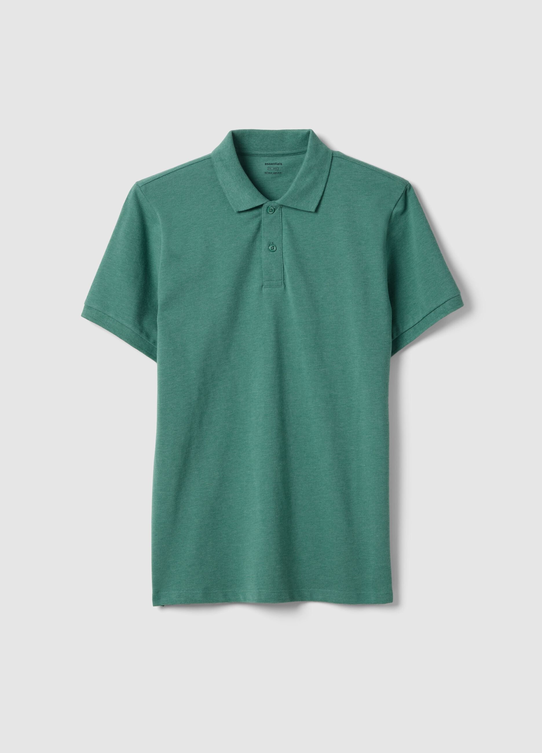 Green pure cotton short-sleeve polo shirt, regular fit