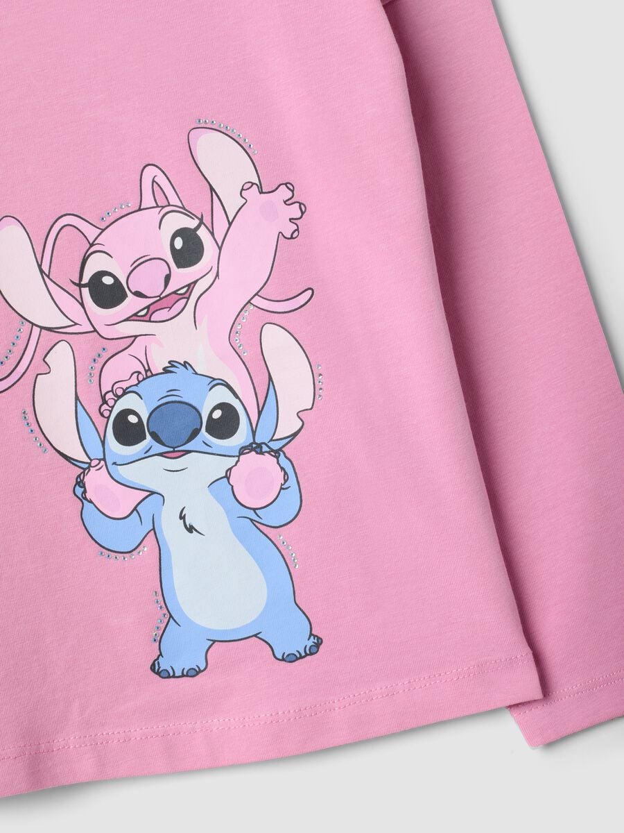 T-shirt rosa in cotone elasticizzato con stampa Lilo & Stitch per bambina_2