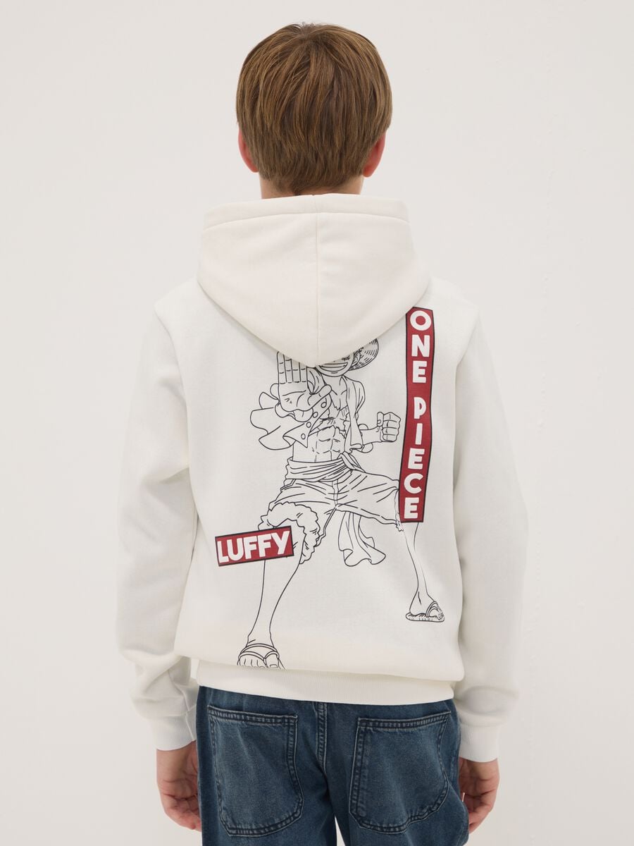 White hooded sweatshirt in cotton blend with One Piece print_2