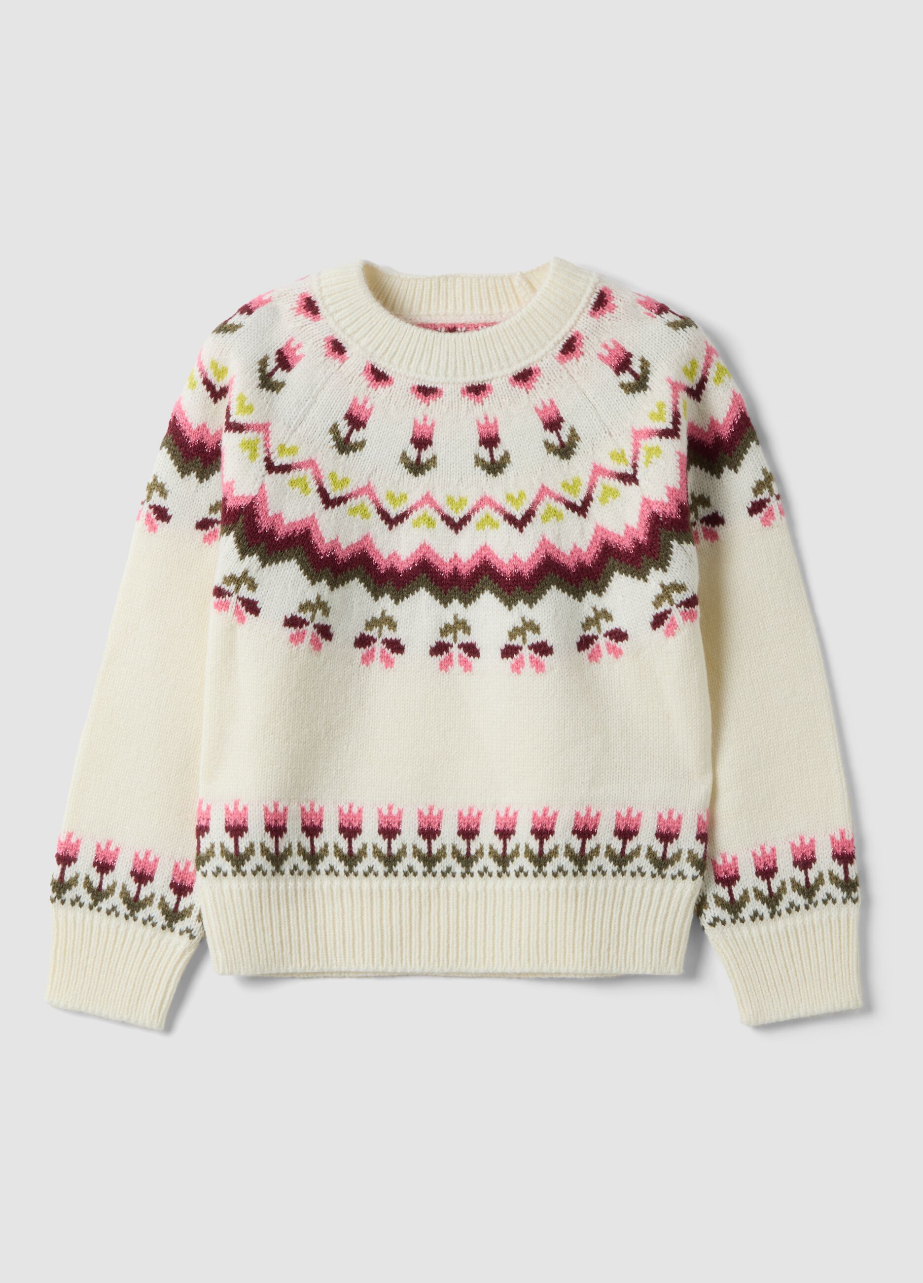 Maglione bianco girocollo jacquard regular fit