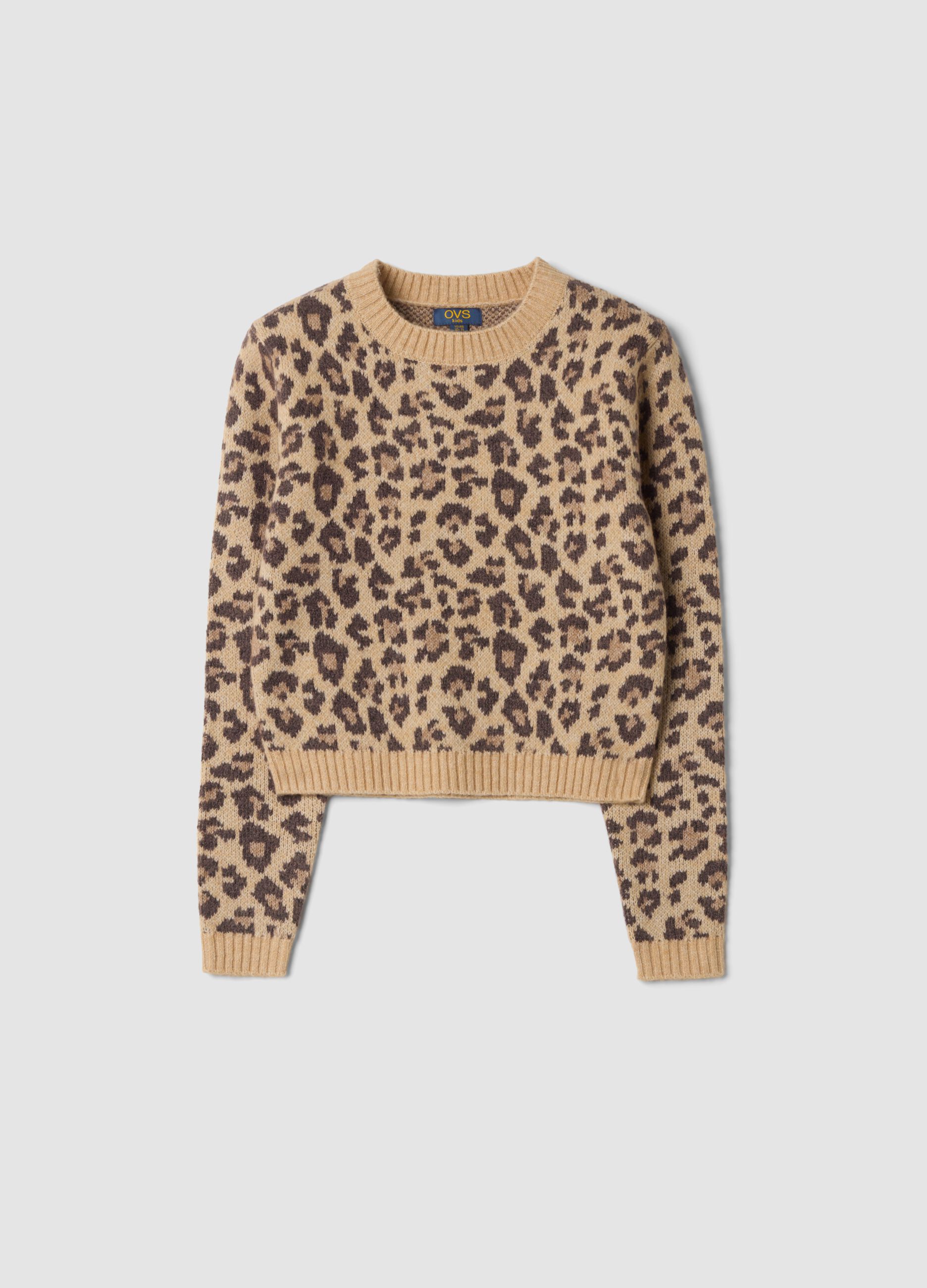 Maglione beige girocollo in lana elasticizzata