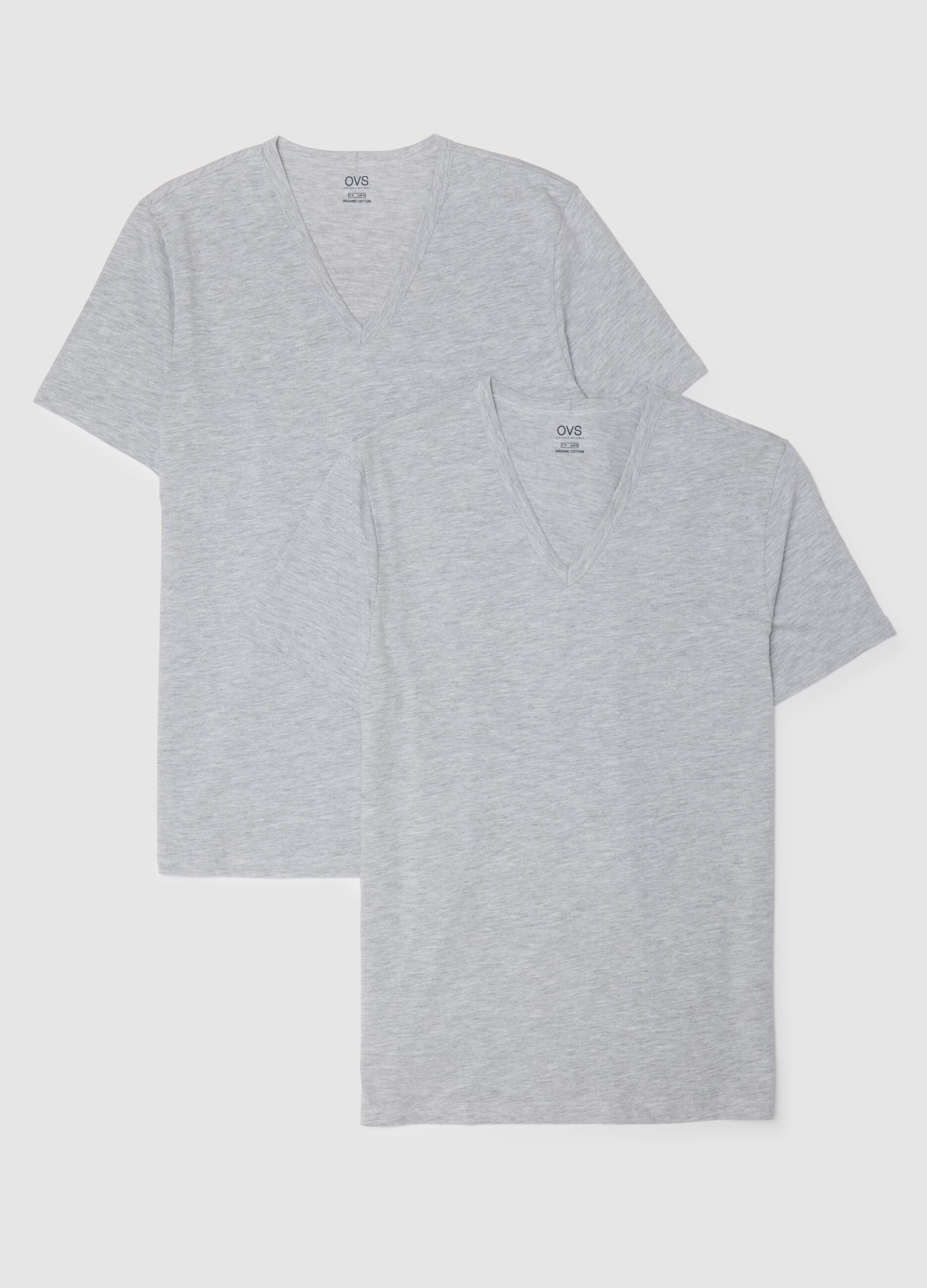 Men's grey V-neck cotton t-shirt twin pack, regular fit