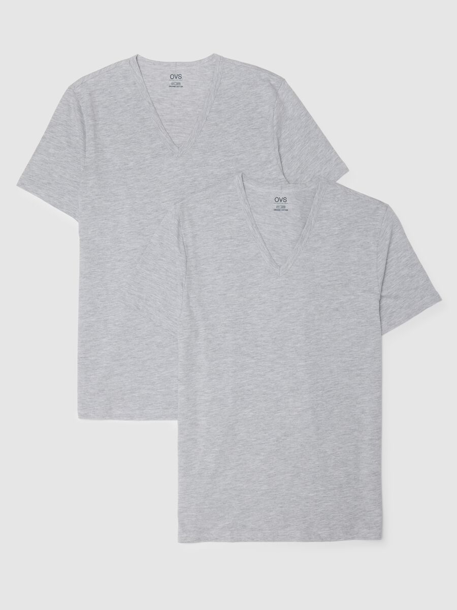 Bipack di t-shirt da uomo in puro cotone grigie con scollo a V_4