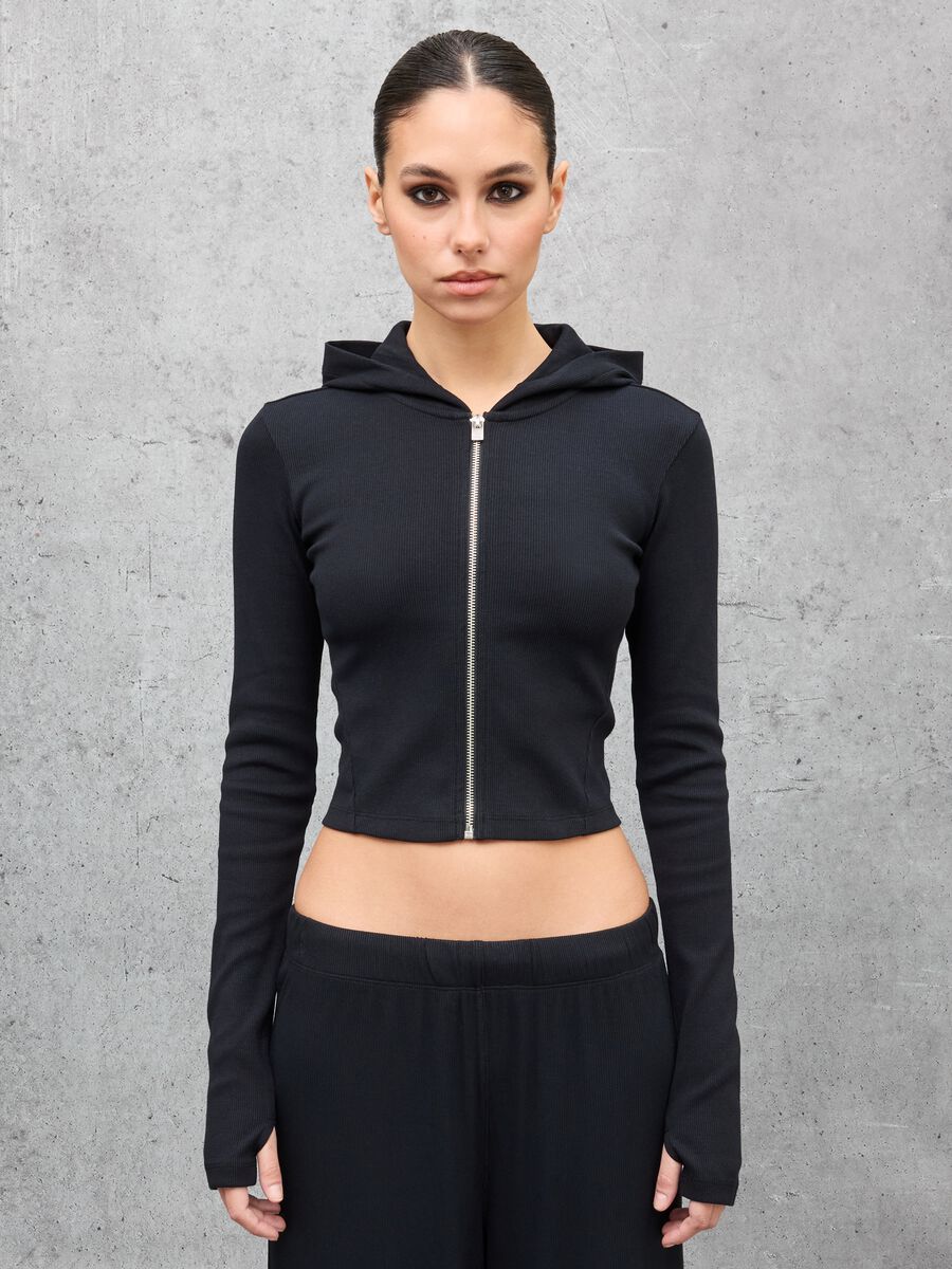 Ribbed Hoodie Black_0