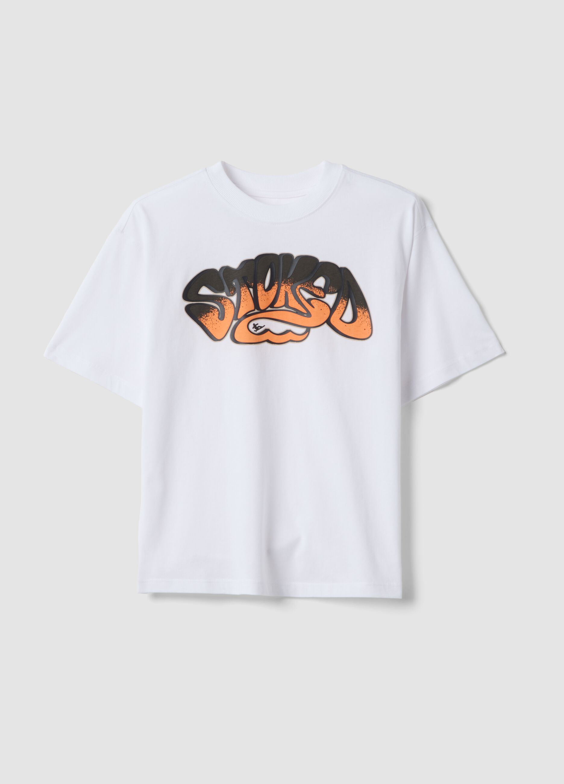 White pure cotton T-shirt with front print