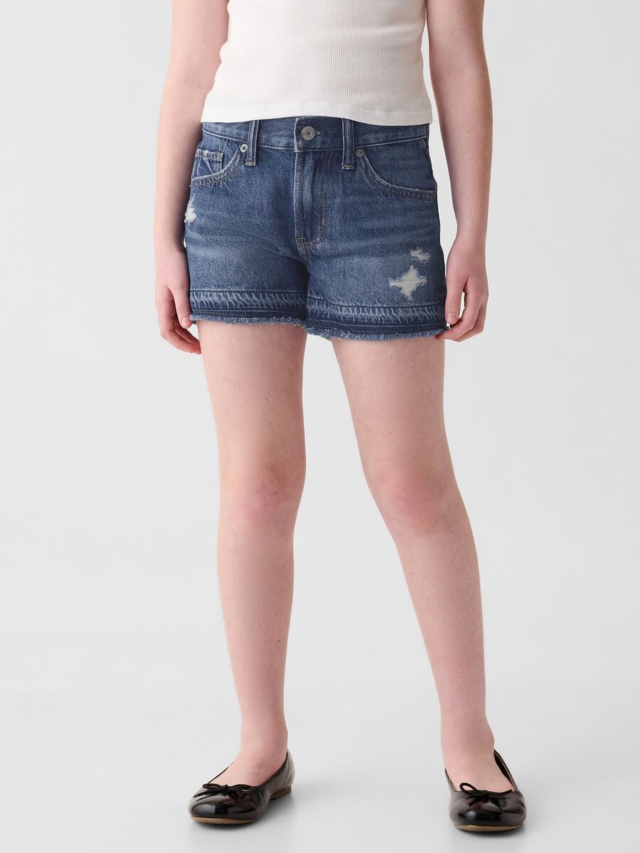 Low-rise denim shorts with abrasions_1