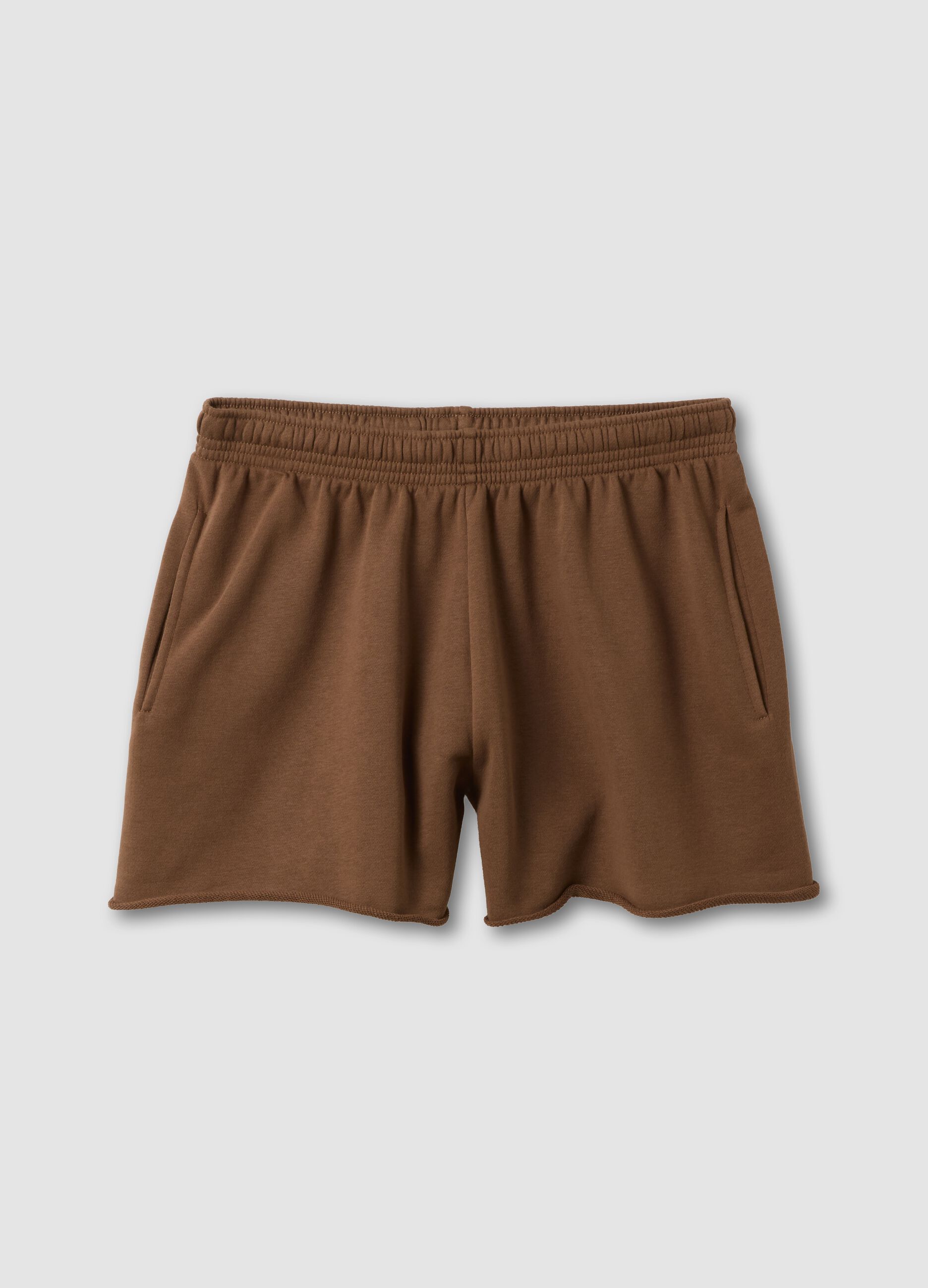 Brown cotton-blend shorts with elasticated waistband