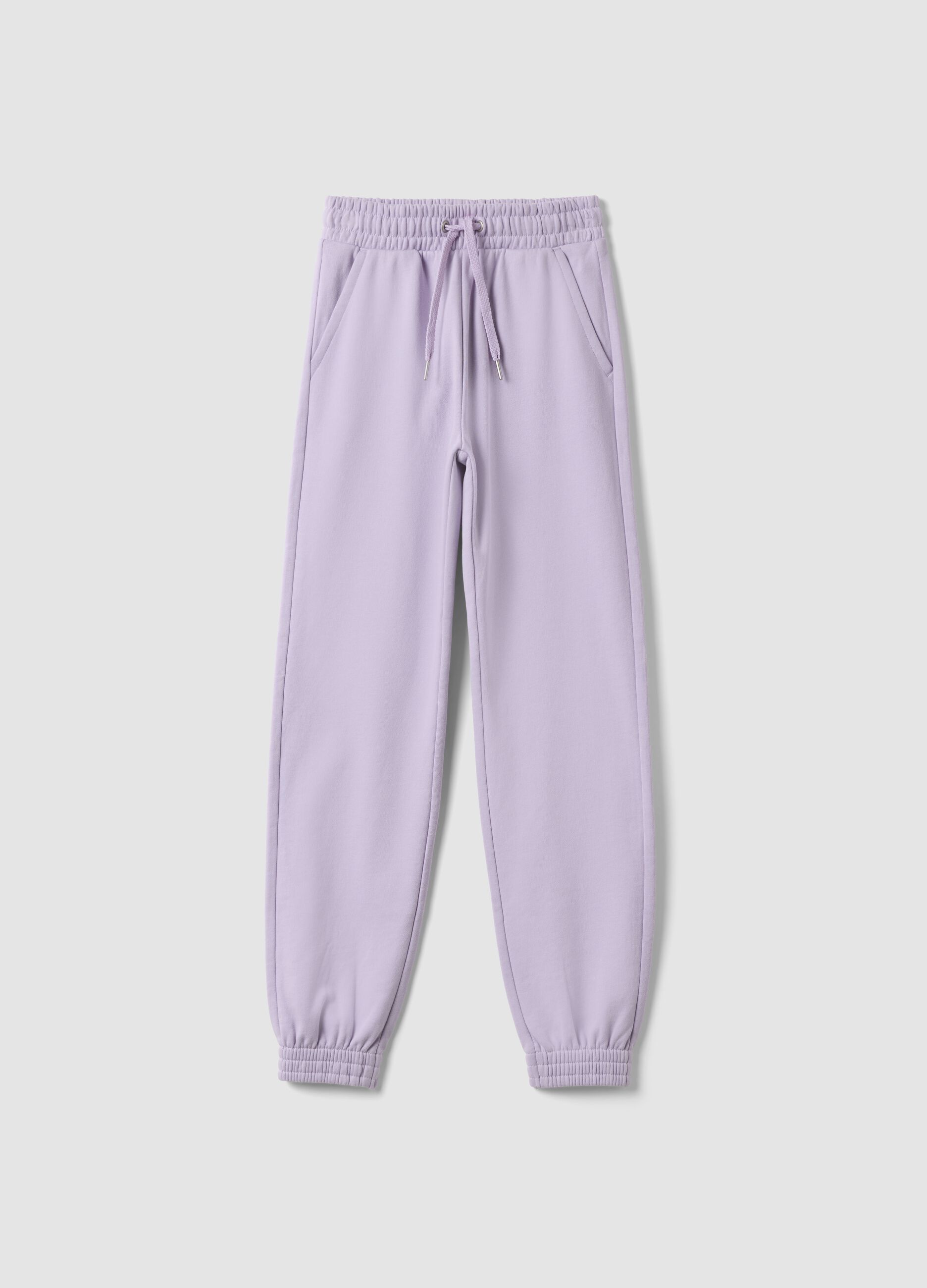 Purple organic cotton jogger trousers, regular fit, for girls