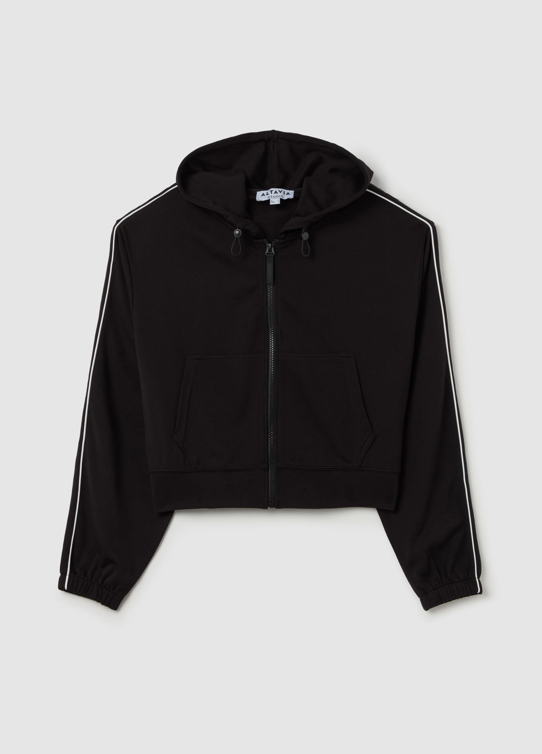 ALTAVIA STUDIO crop full-zip sweatshirt with hood and piping