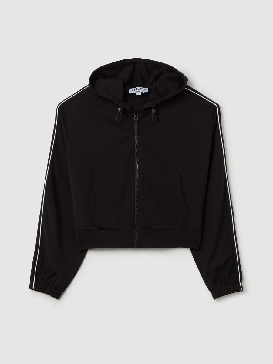 ALTAVIA STUDIO crop full-zip sweatshirt with hood and piping_4