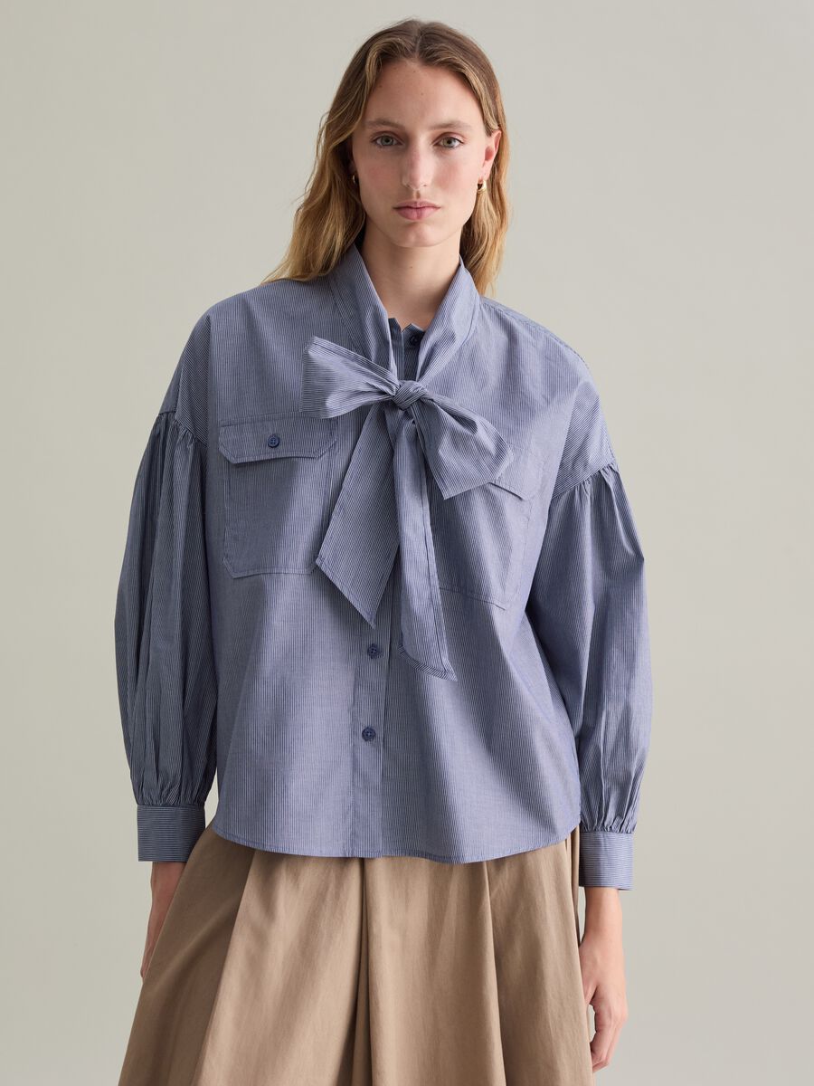 Cotton shirt with bow scarf_0