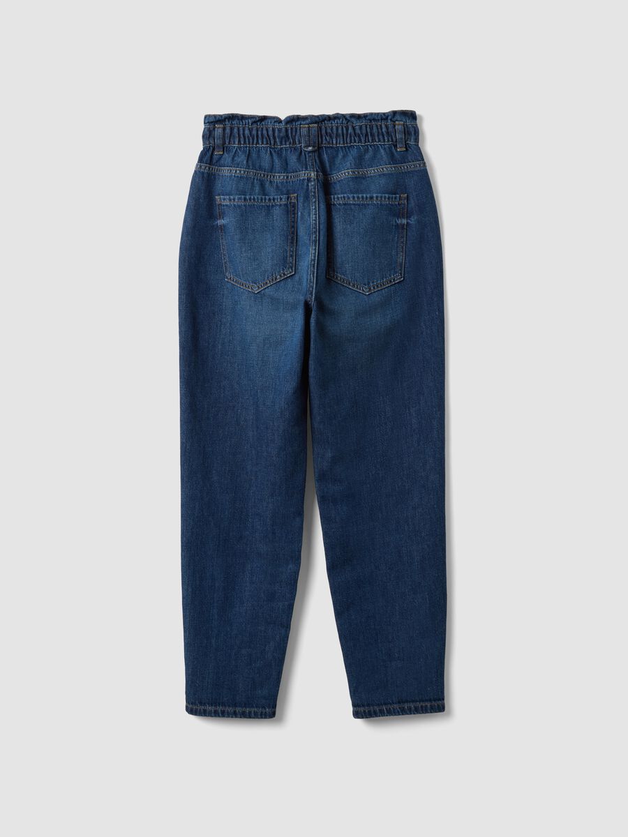 Jeans denim blu baggy fit in puro cotone con vita paper bag_6