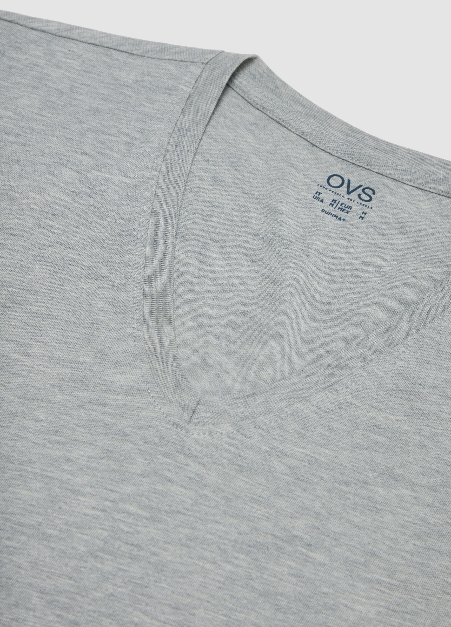 Grey Supima cotton regular-fit V-neck T-shirt