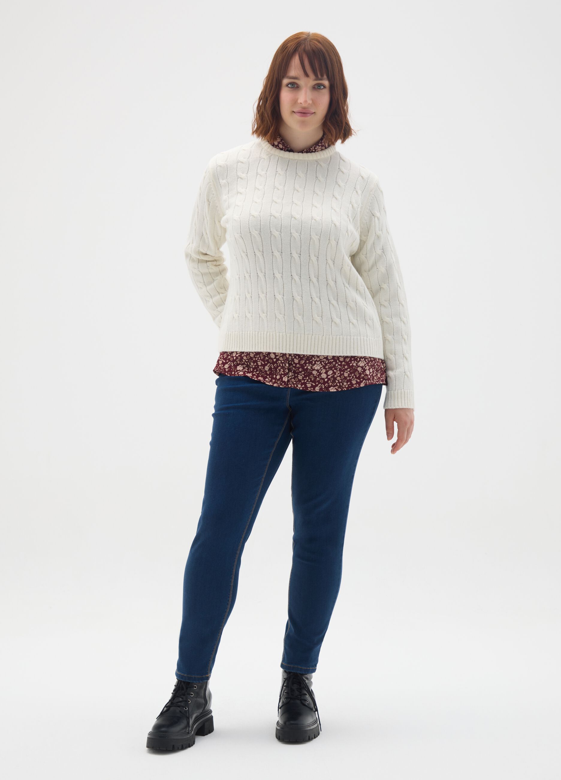Pullover bianco in misto acrilico e lana