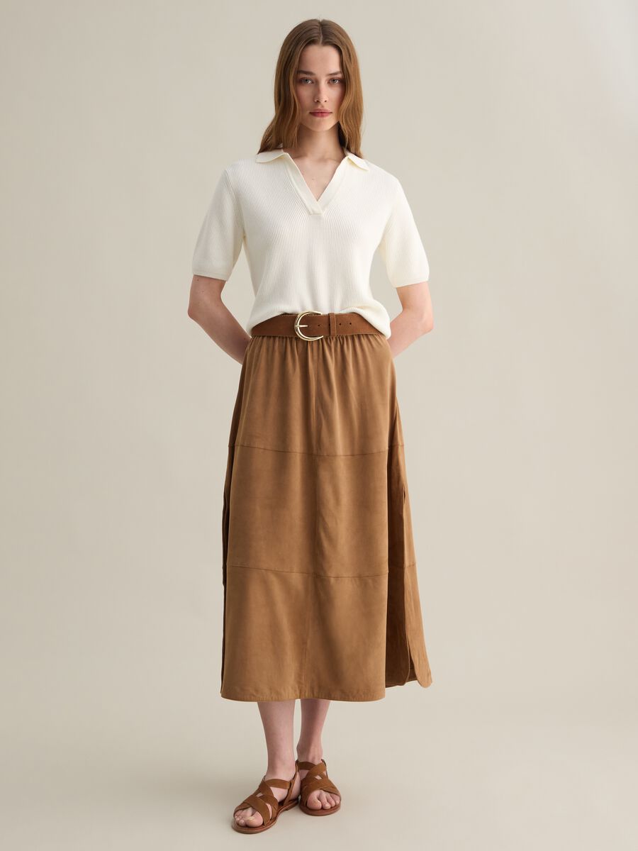 Brown Midi Skirt in Real Leather_0