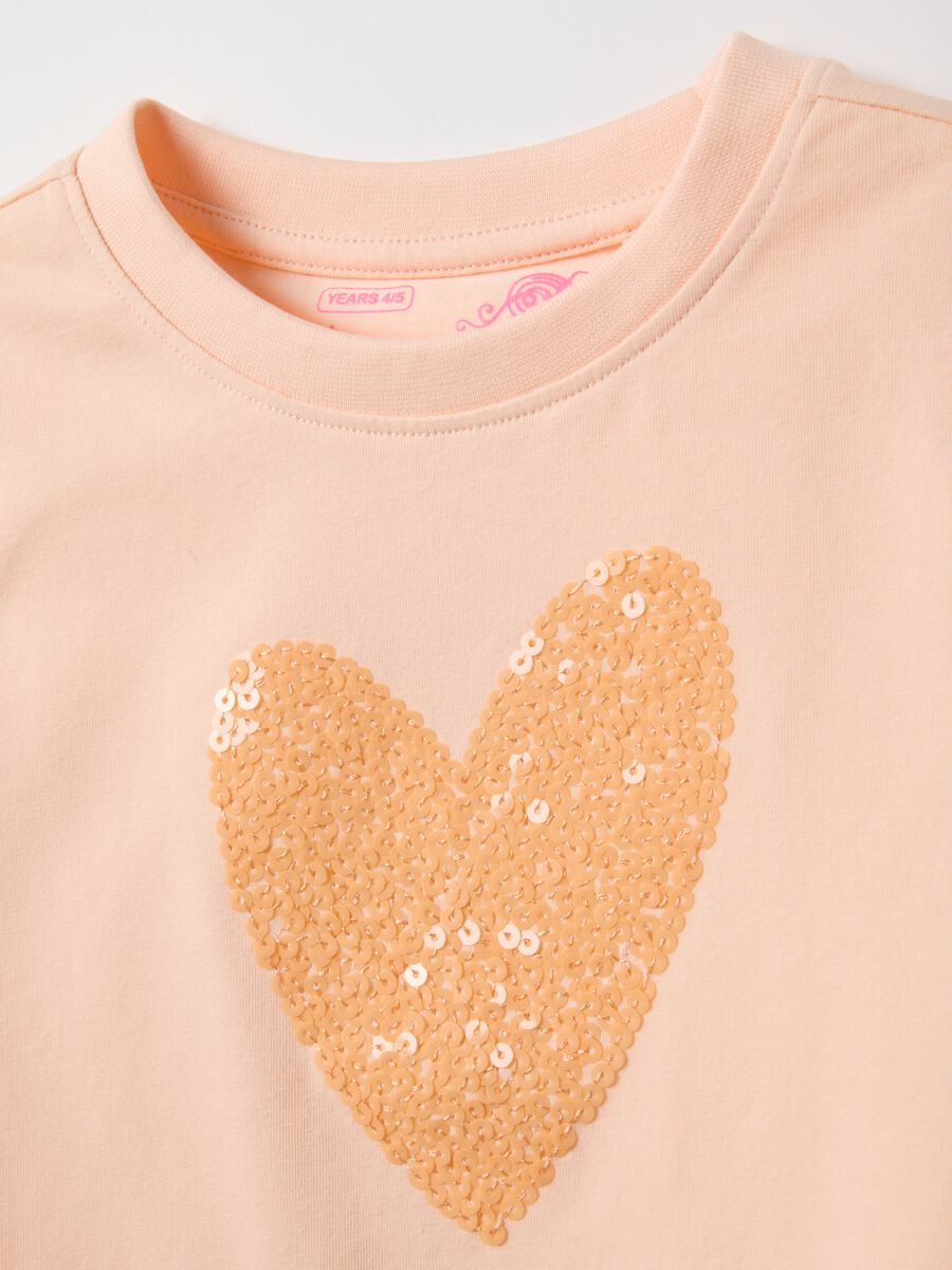 Pink stretch cotton regular fit T-shirt with heart for girl_2