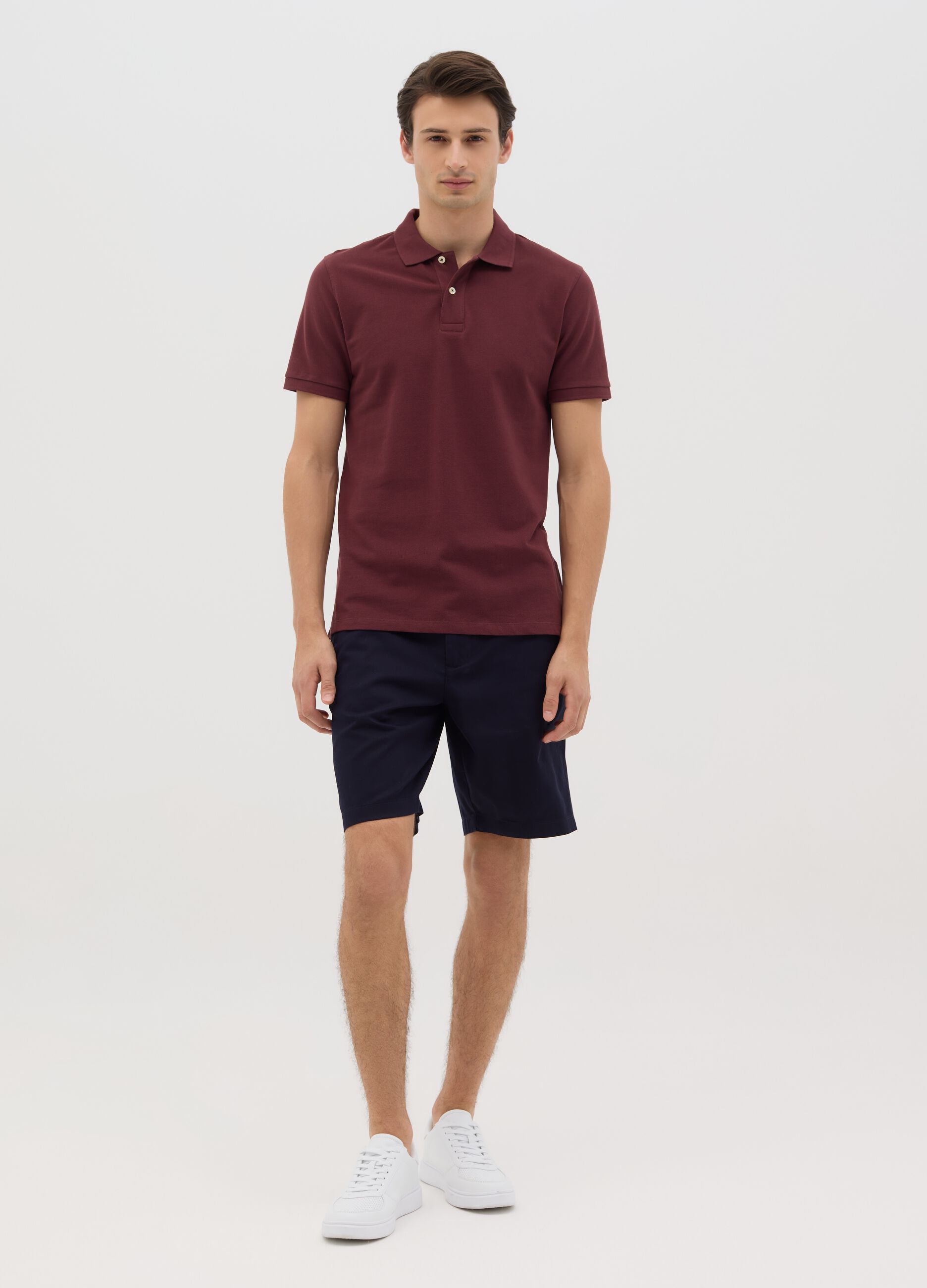 Shorts chino da uomo in puro cotone blu regular fit