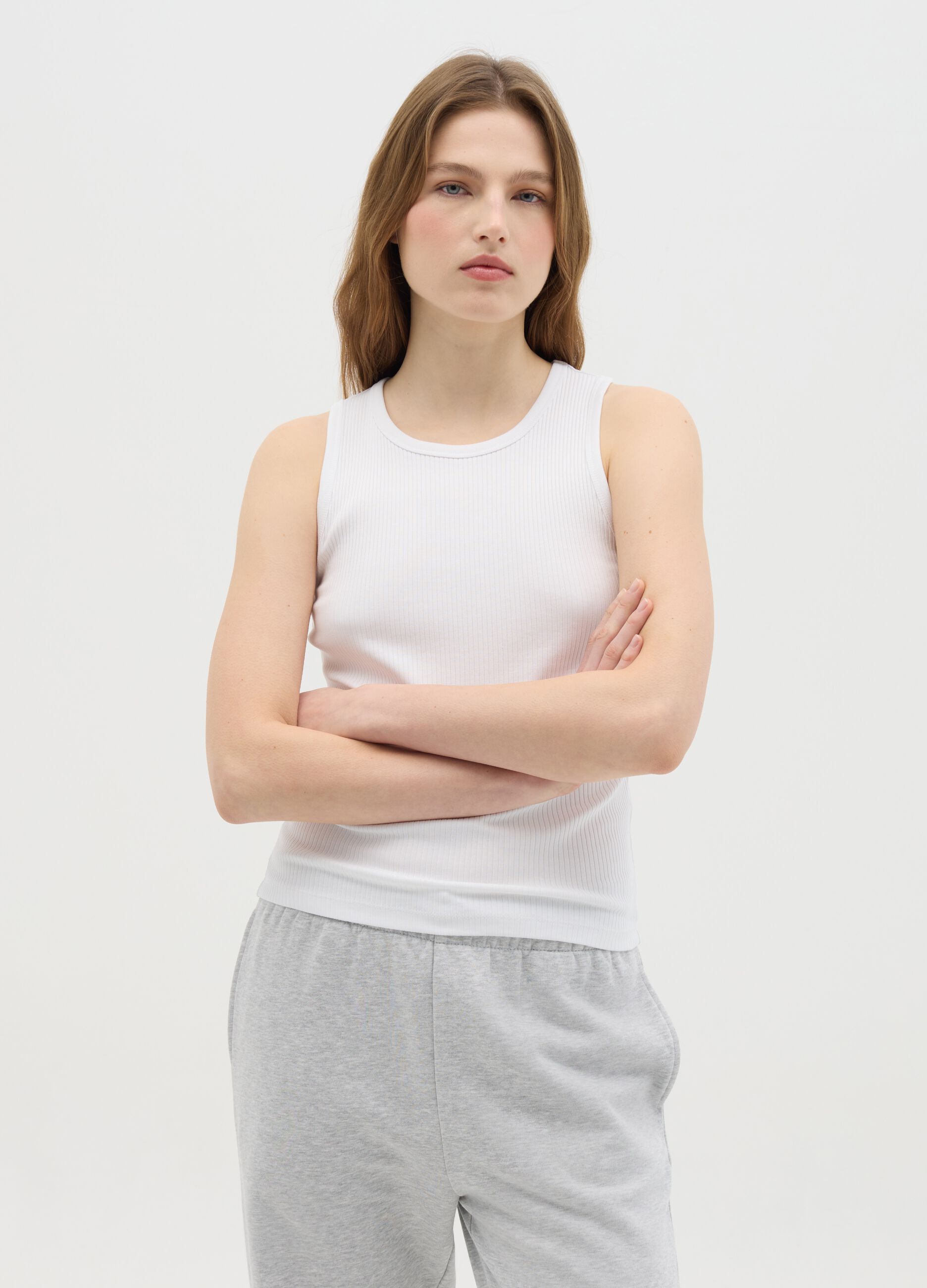 Women's White Stretch Cotton Regular Fit Top