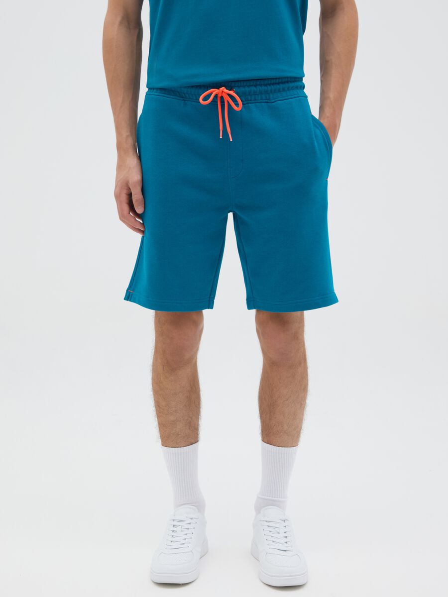 Men's blue cotton blend shorts regular fit_1