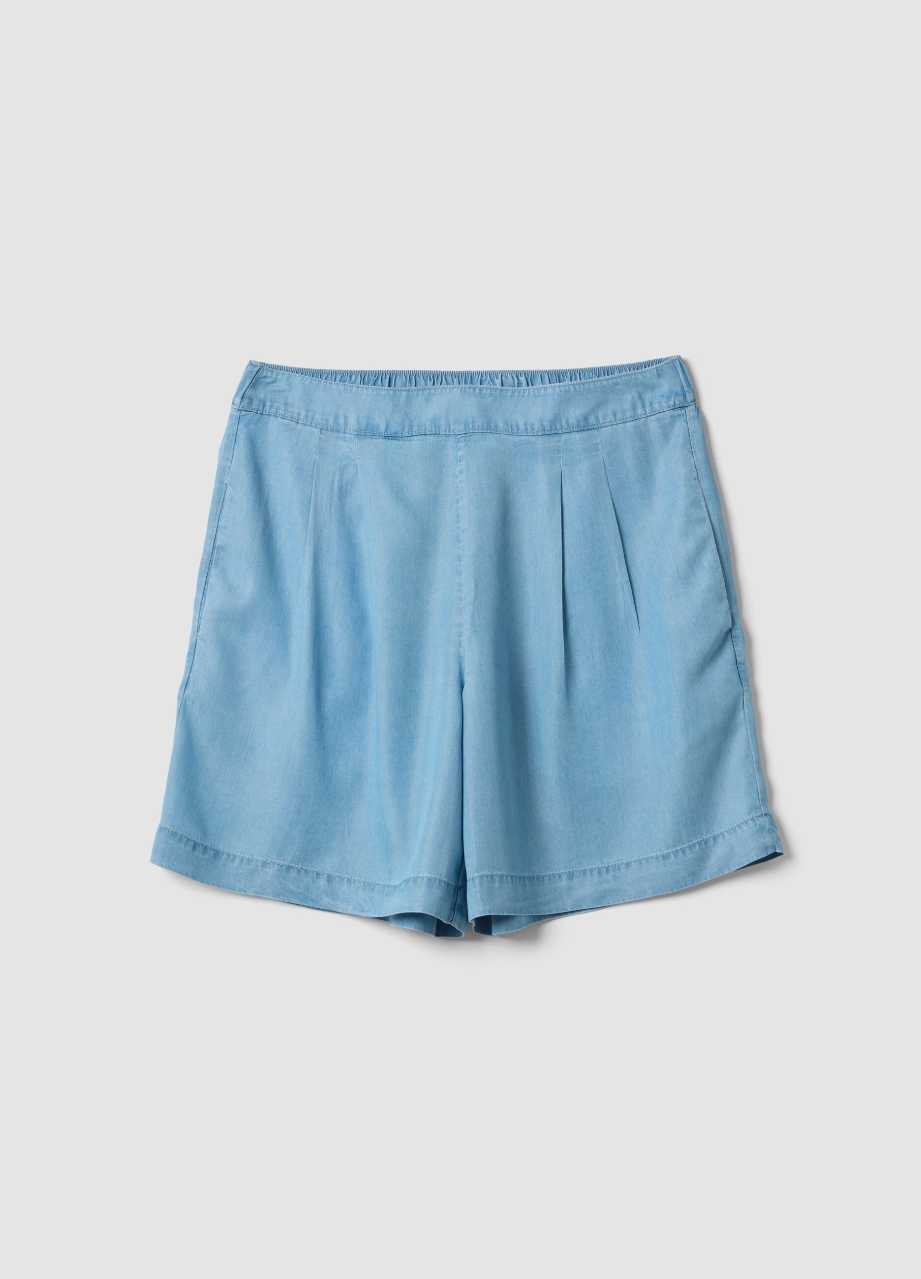Shorts azzurri in puro lyocell con vita elasticizzata relaxed fit