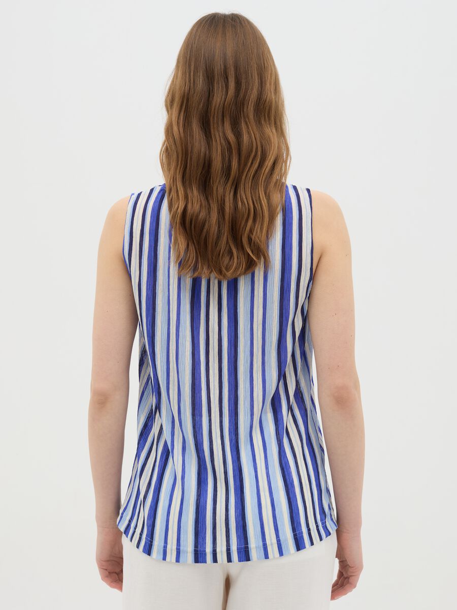 Blue Striped Tank Top in Mixed Fabric_3