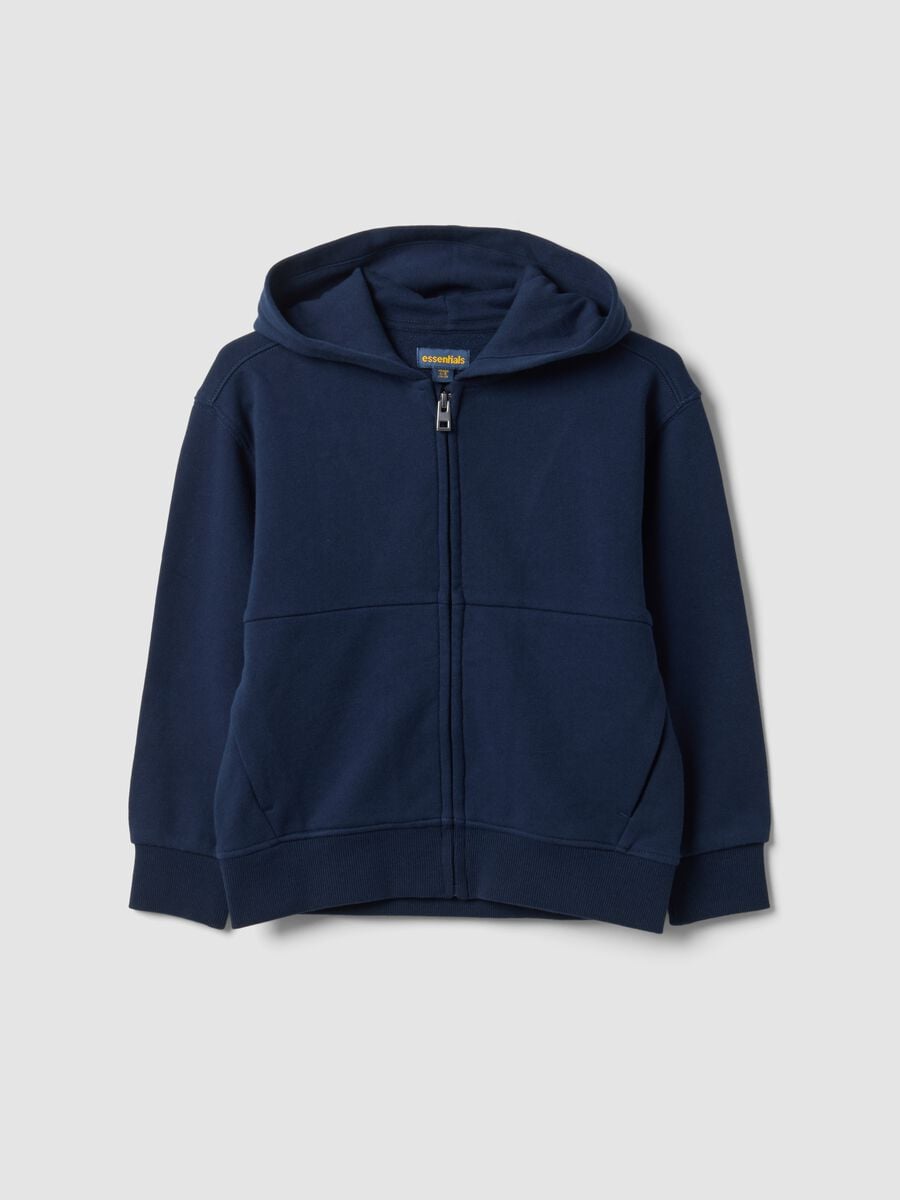 Felpa blu con cappuccio in puro cotone organico over fit per bambino_0