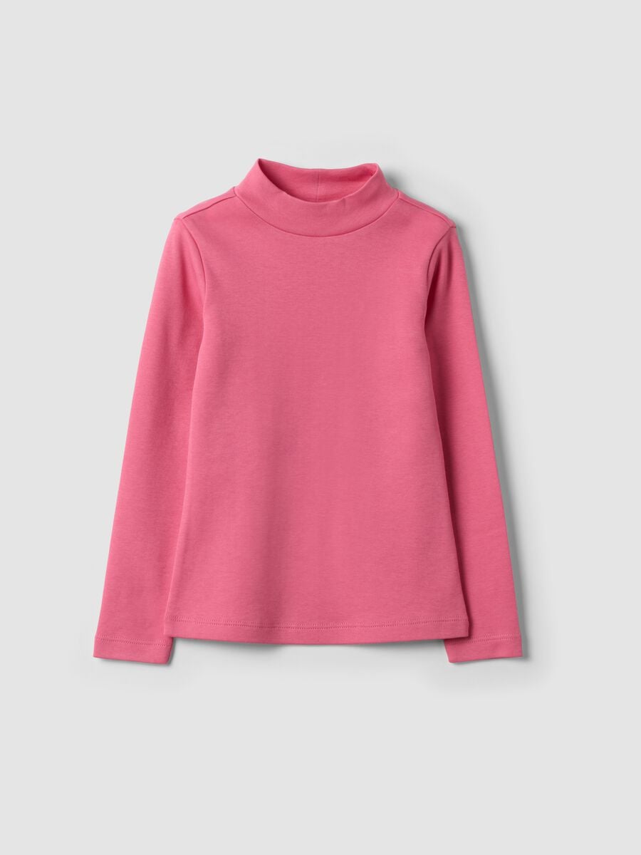 Pink pure organic cotton T-shirt with high neck_0