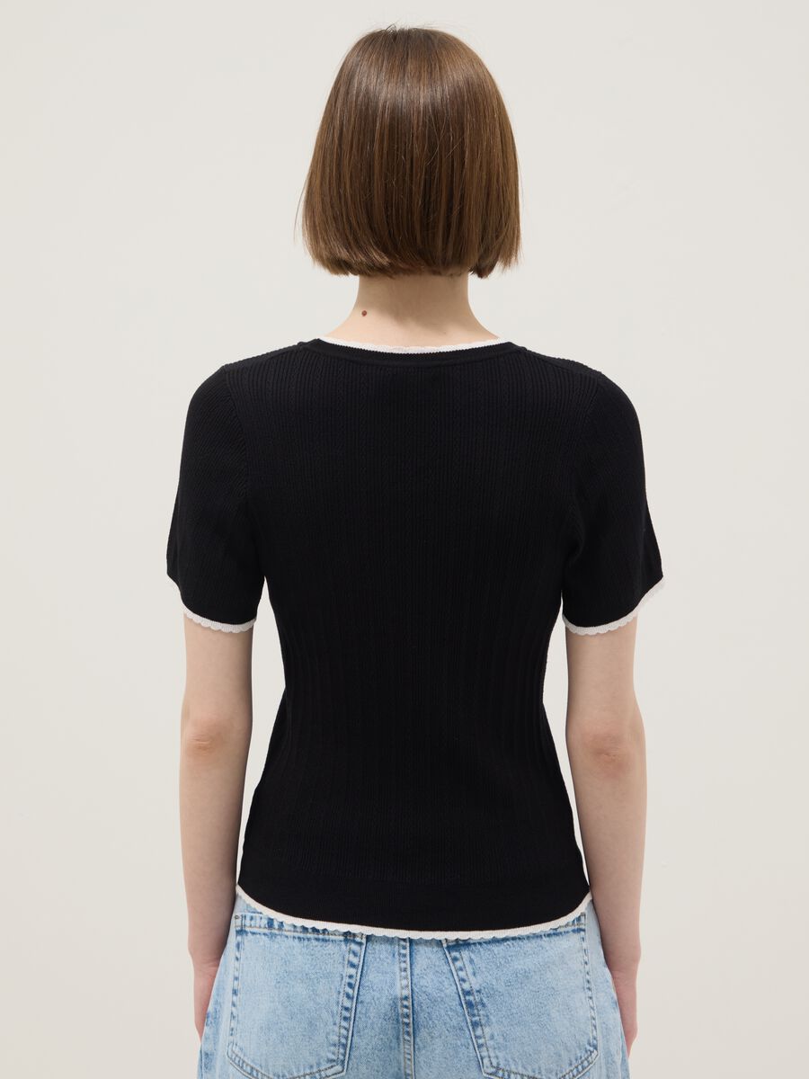 Black viscose blend t-shirt regular fit with cut-out details_2