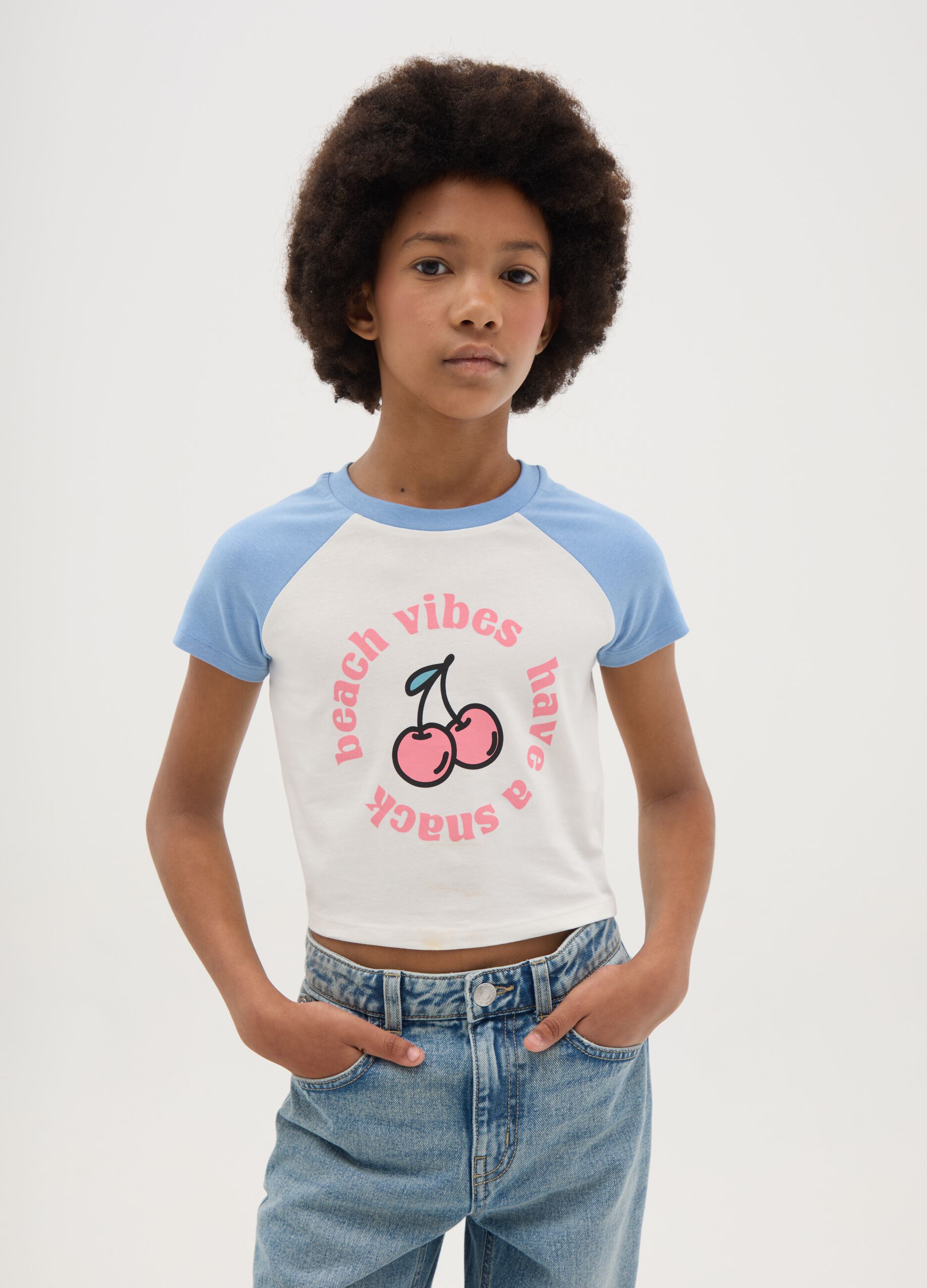Girl's multicolour cotton t-shirt, regular fit with print