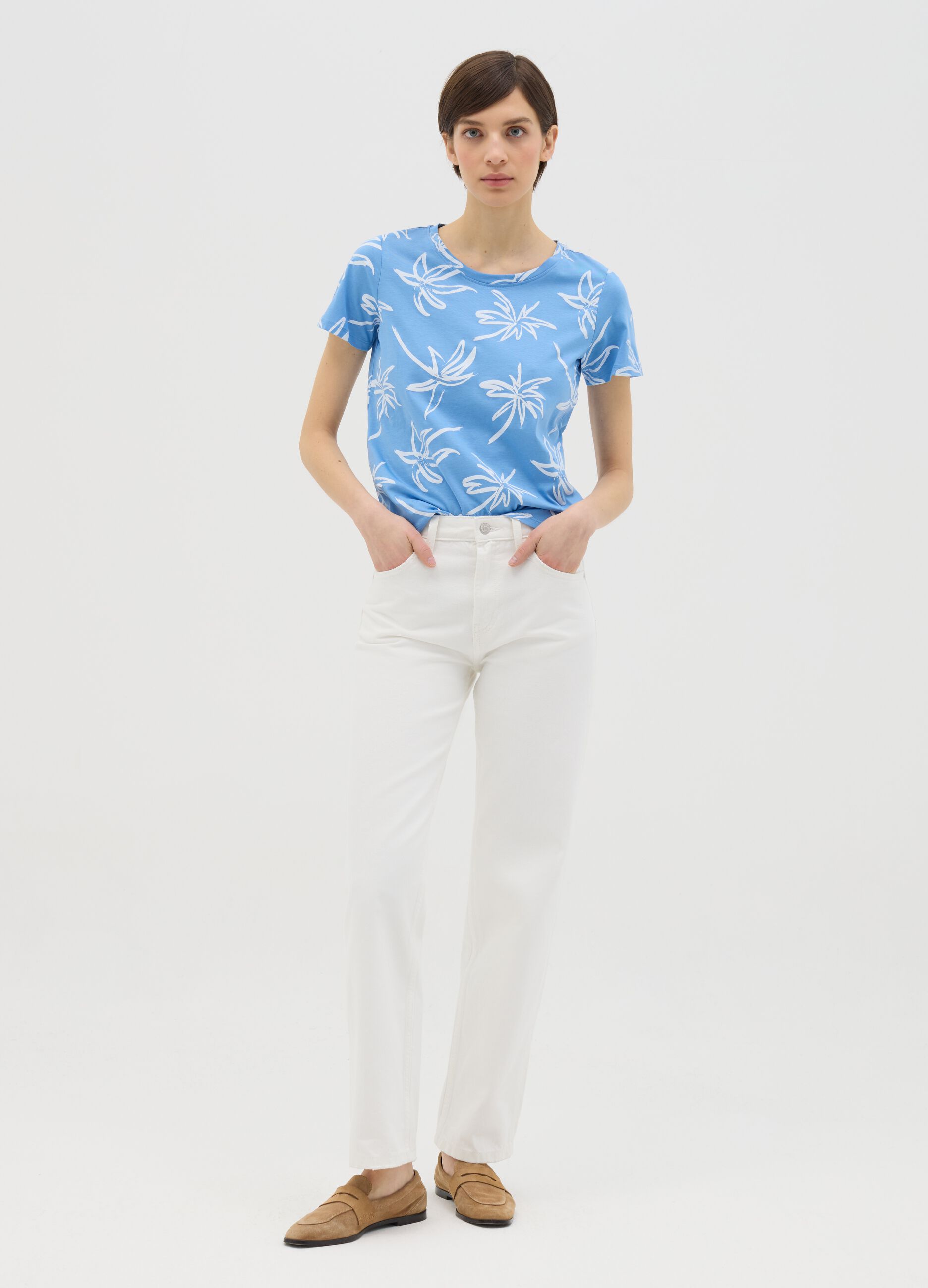 Light blue T-shirt with floral print