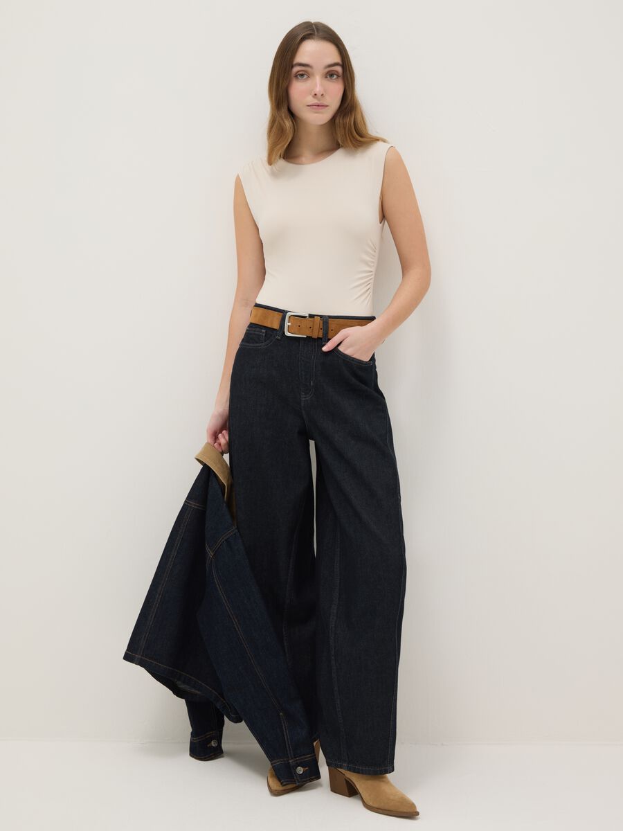 Beige stretch fabric bodysuit regular fit_1